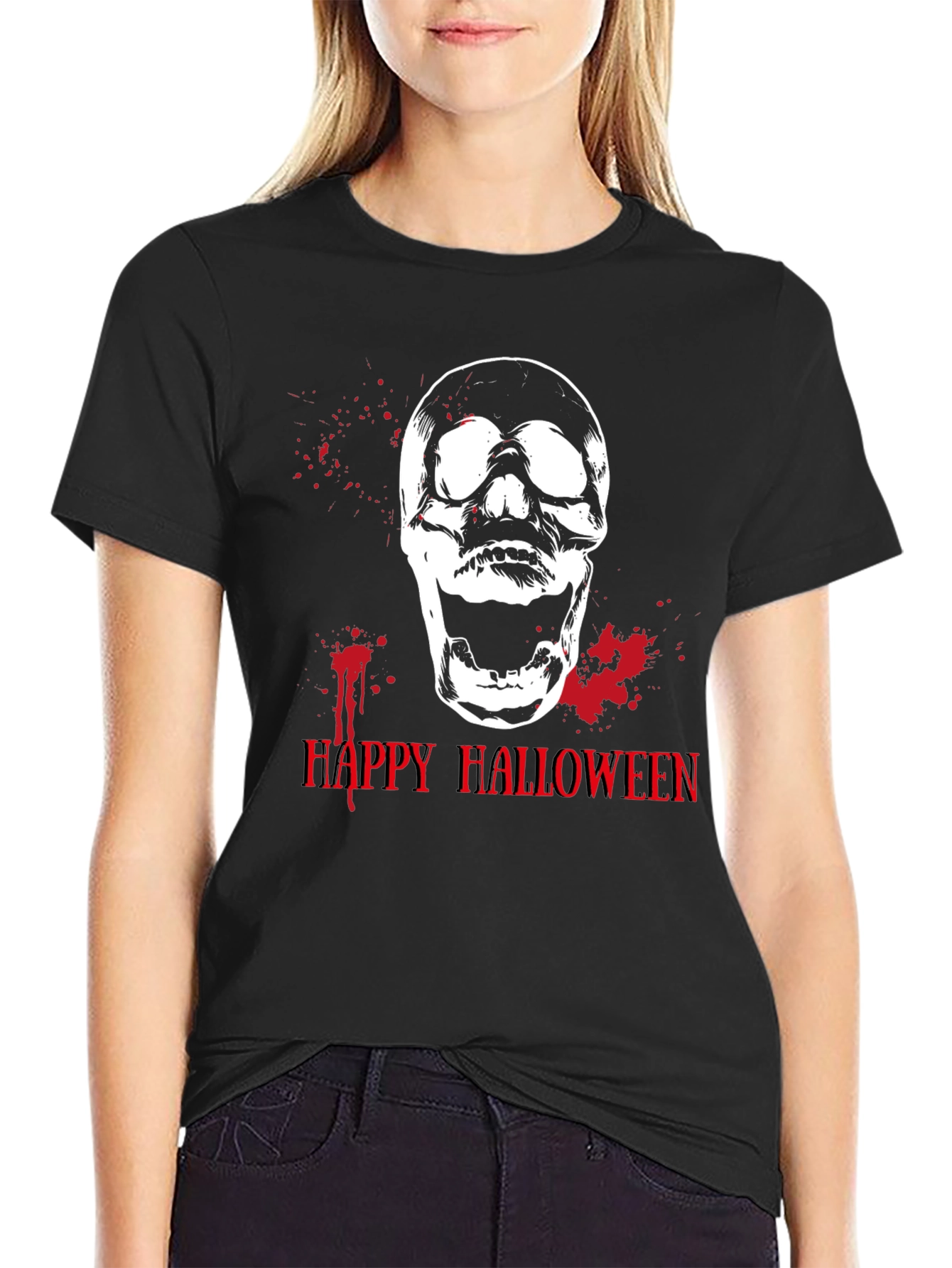 Happy Halloween Skull Graphic Tee - Mens Black T-Shirt