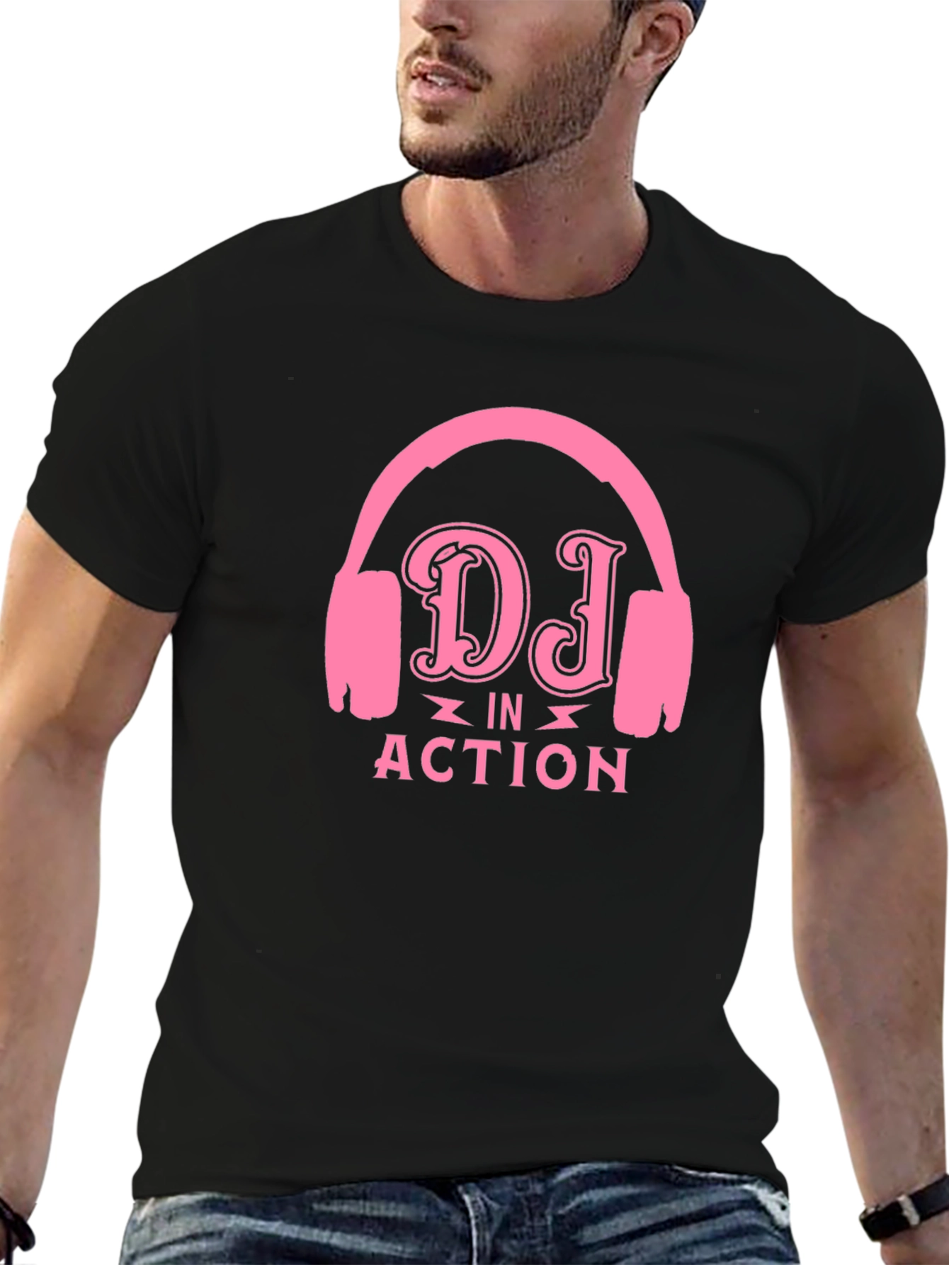 DJ in Action Graphic T-Shirt - Black Cotton Tee