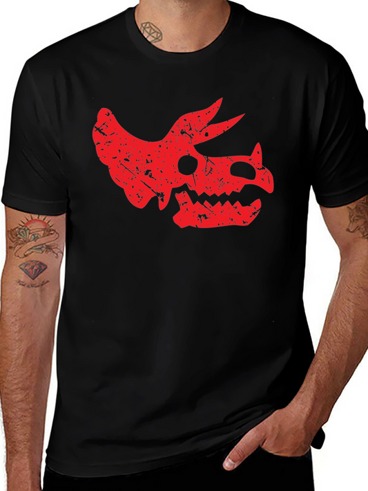 Dinosaur Skull Graphic Tee - Black Cotton T-Shirt
