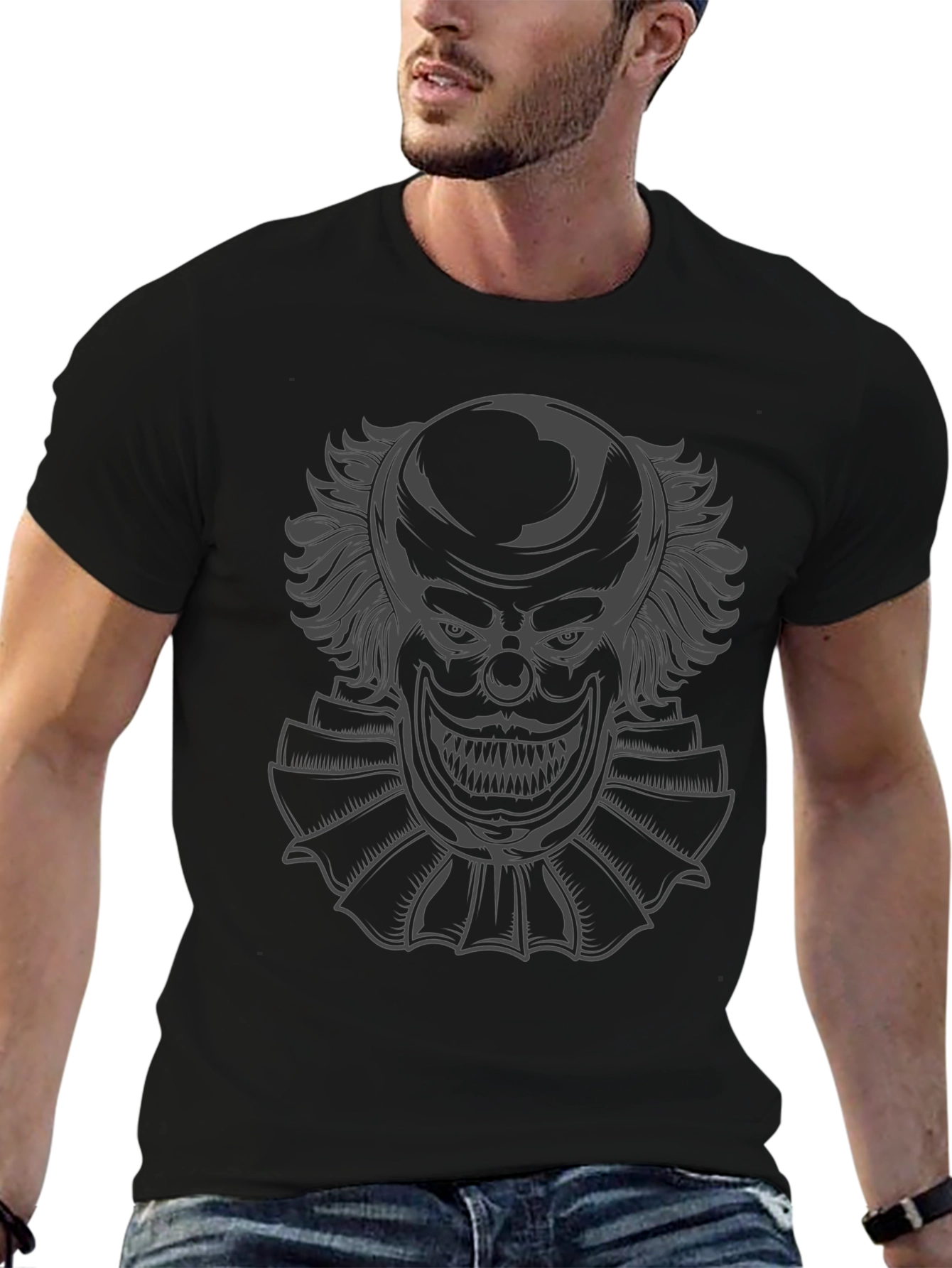 Mens Black T-Shirt with Clown Graphic