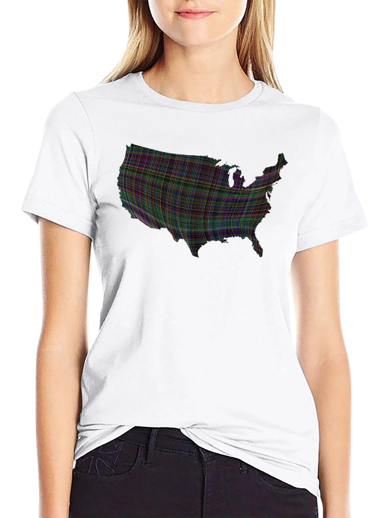 USA Map Plaid Graphic Tee - Mens Black T-Shirt