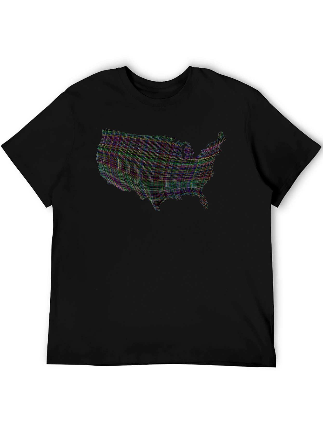 USA Map Plaid Graphic Tee - Mens Black T-Shirt