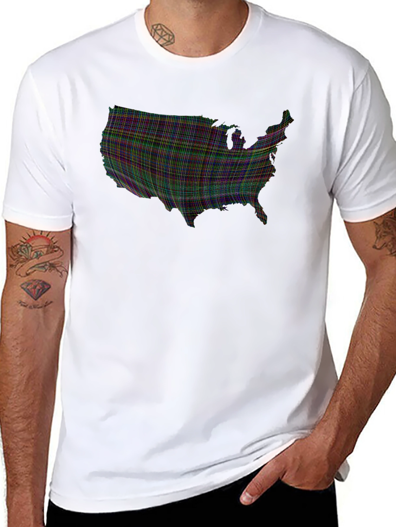 USA Map Plaid Graphic Tee - Mens Black T-Shirt