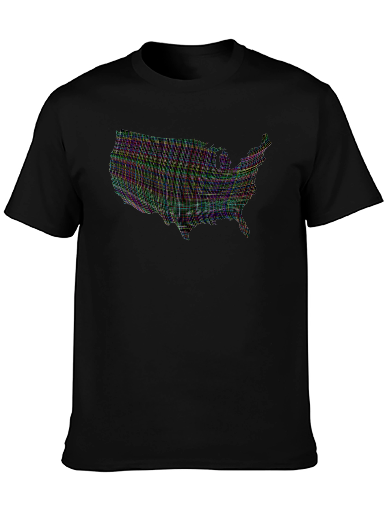 USA Map Plaid Graphic Tee - Mens Black T-Shirt