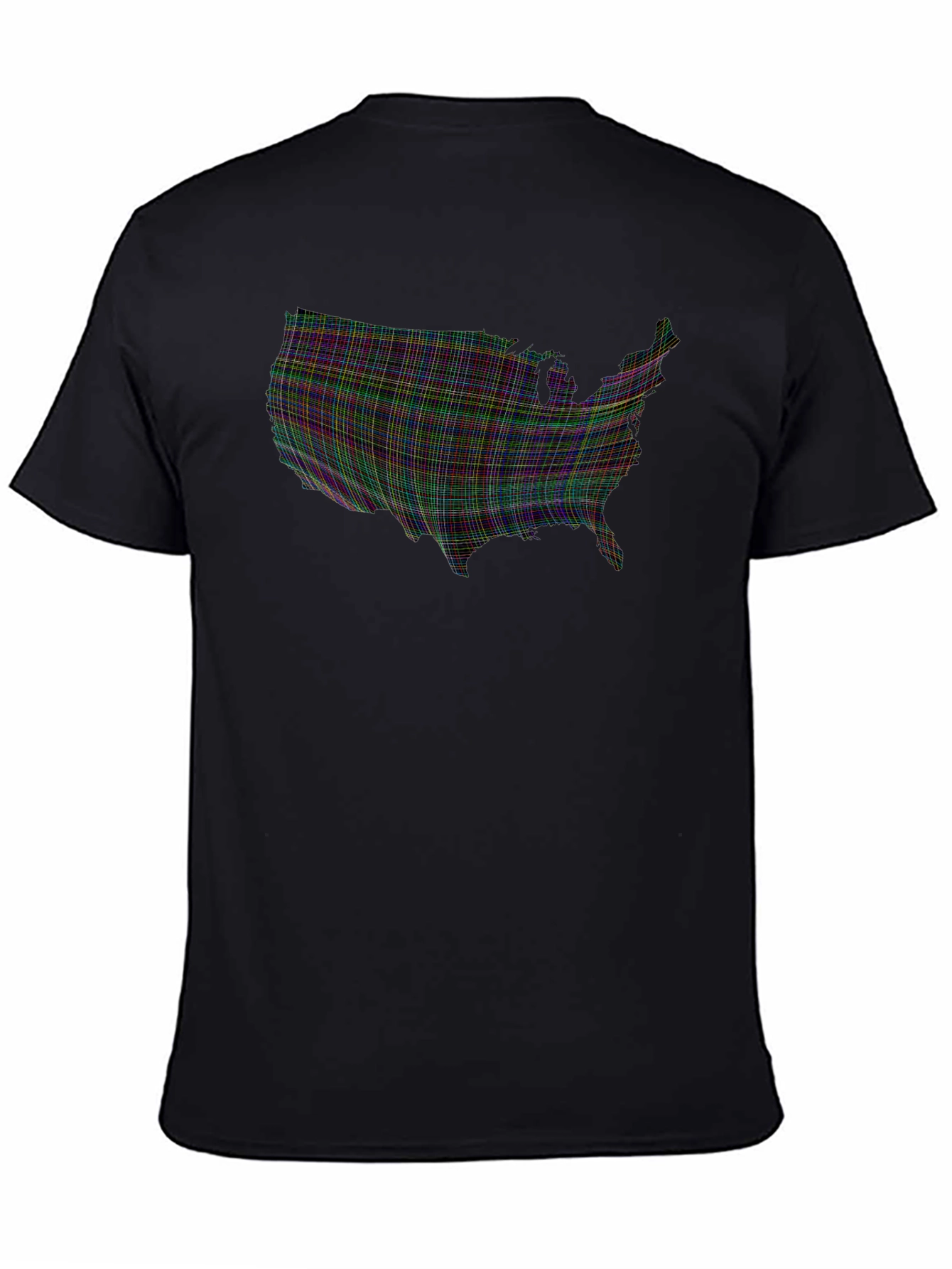 USA Map Plaid Graphic Tee - Mens Black T-Shirt