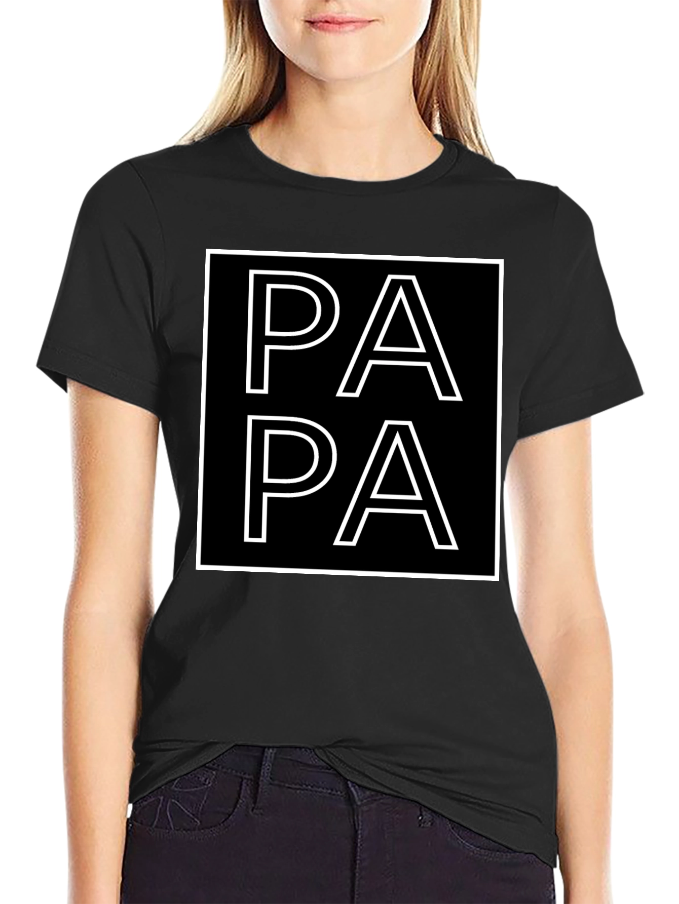 Papa Graphic Tee -  Square Design Black T-Shirt