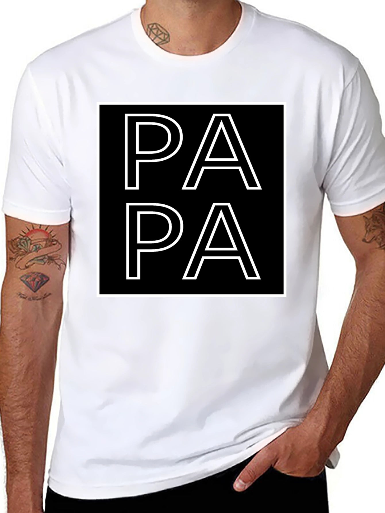 Papa Graphic Tee -  Square Design Black T-Shirt