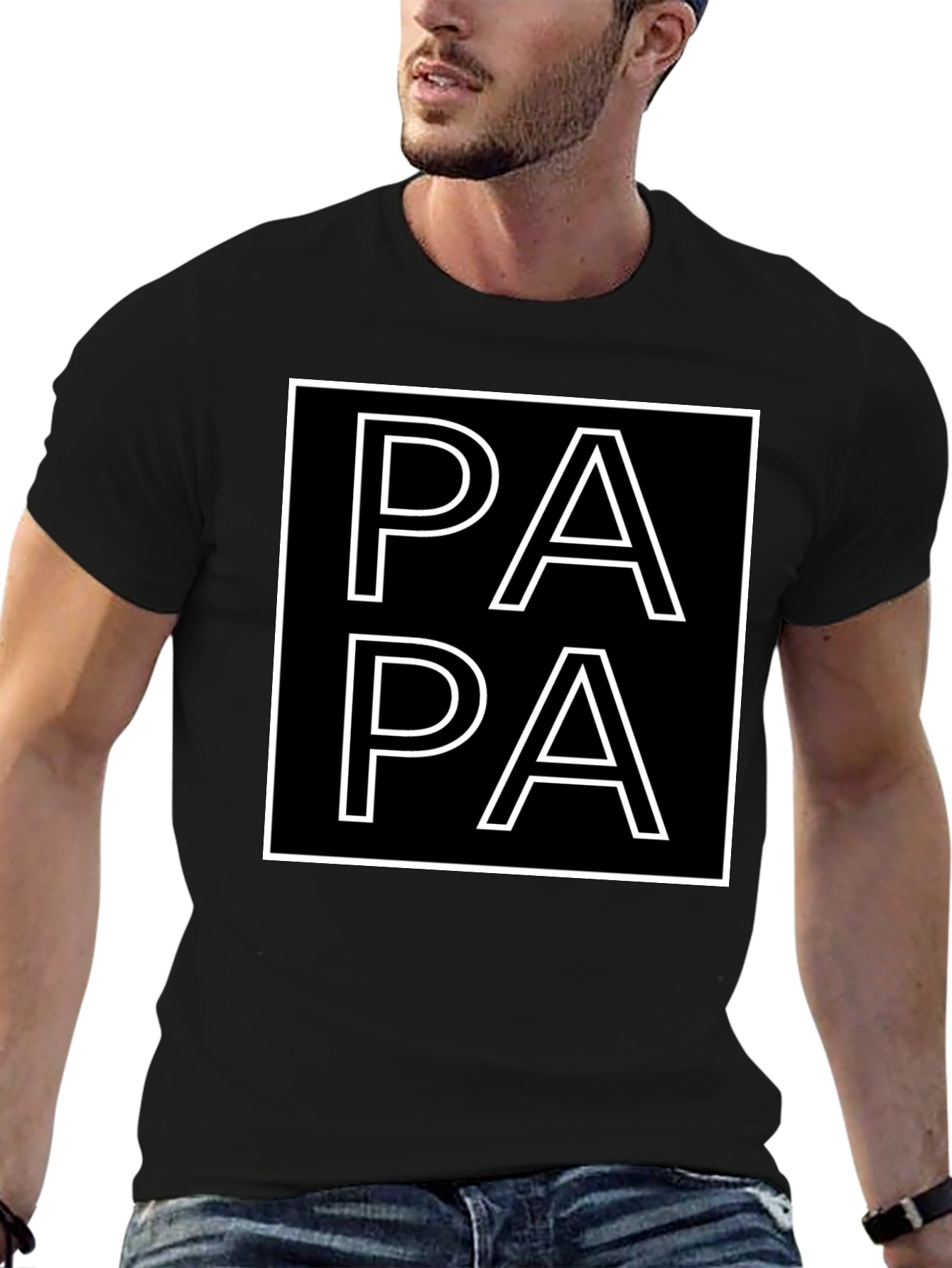 Papa Graphic Tee -  Square Design Black T-Shirt