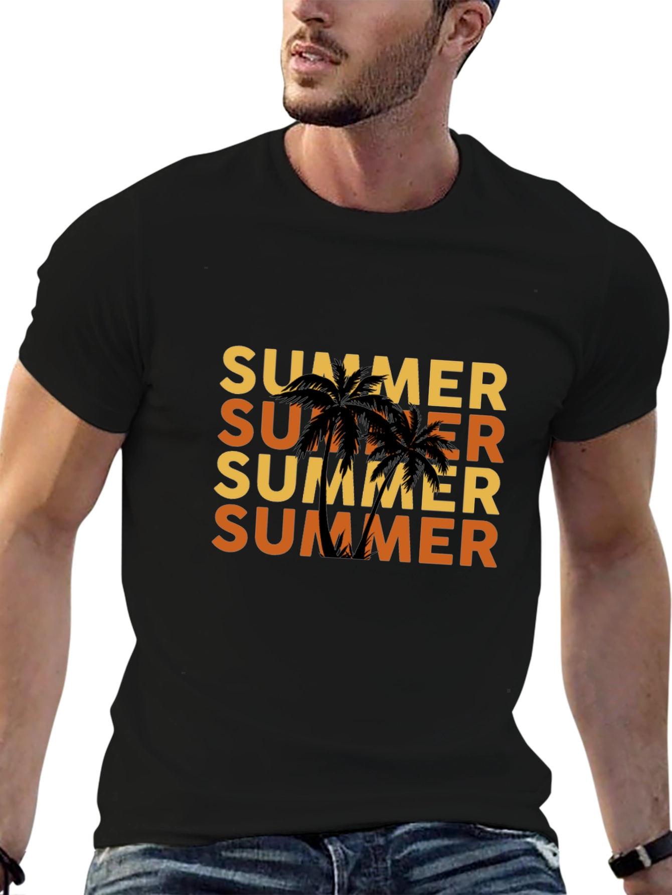 Summer Palm Tree Black T-Shirt