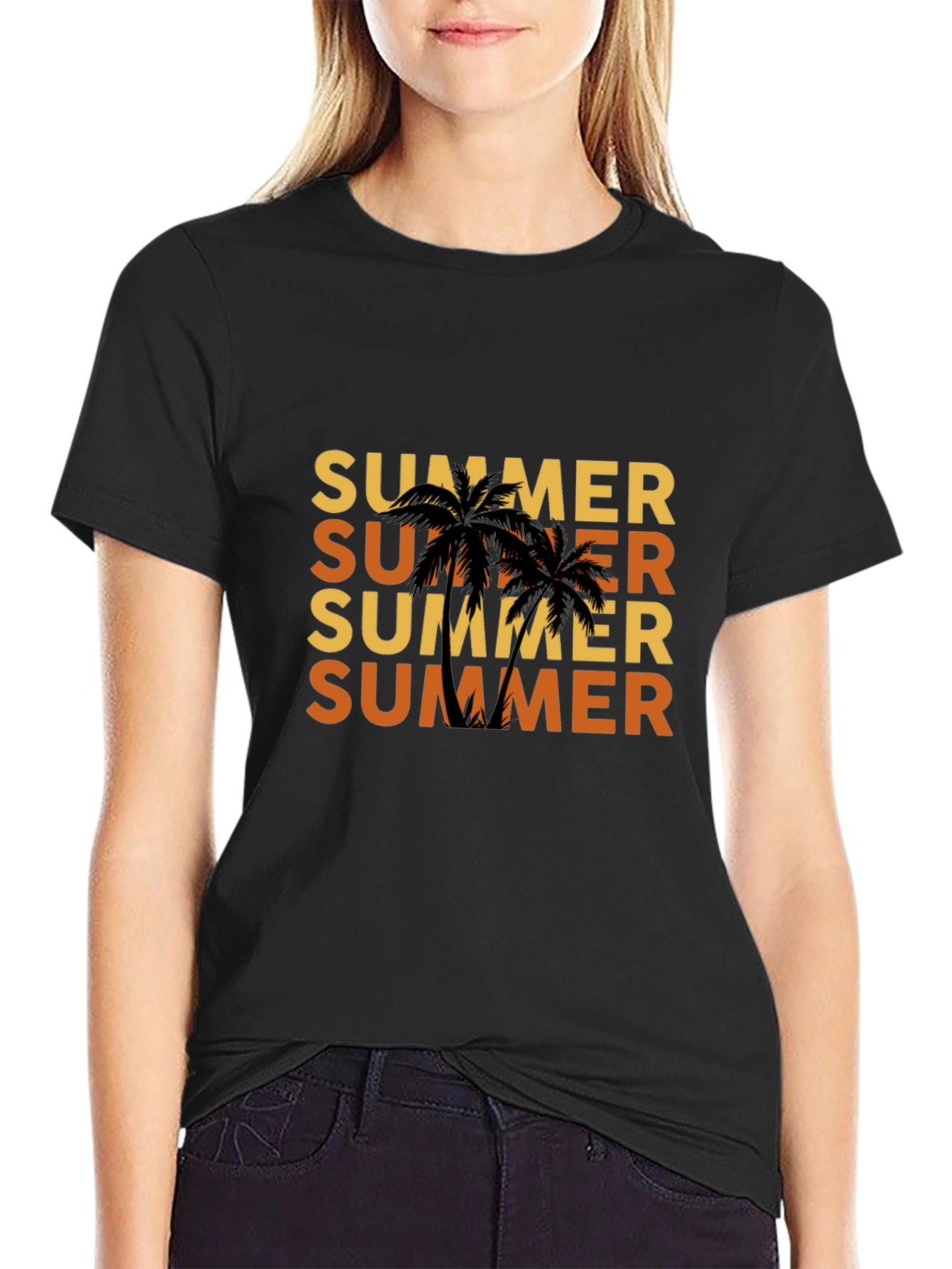Summer Palm Tree Black T-Shirt