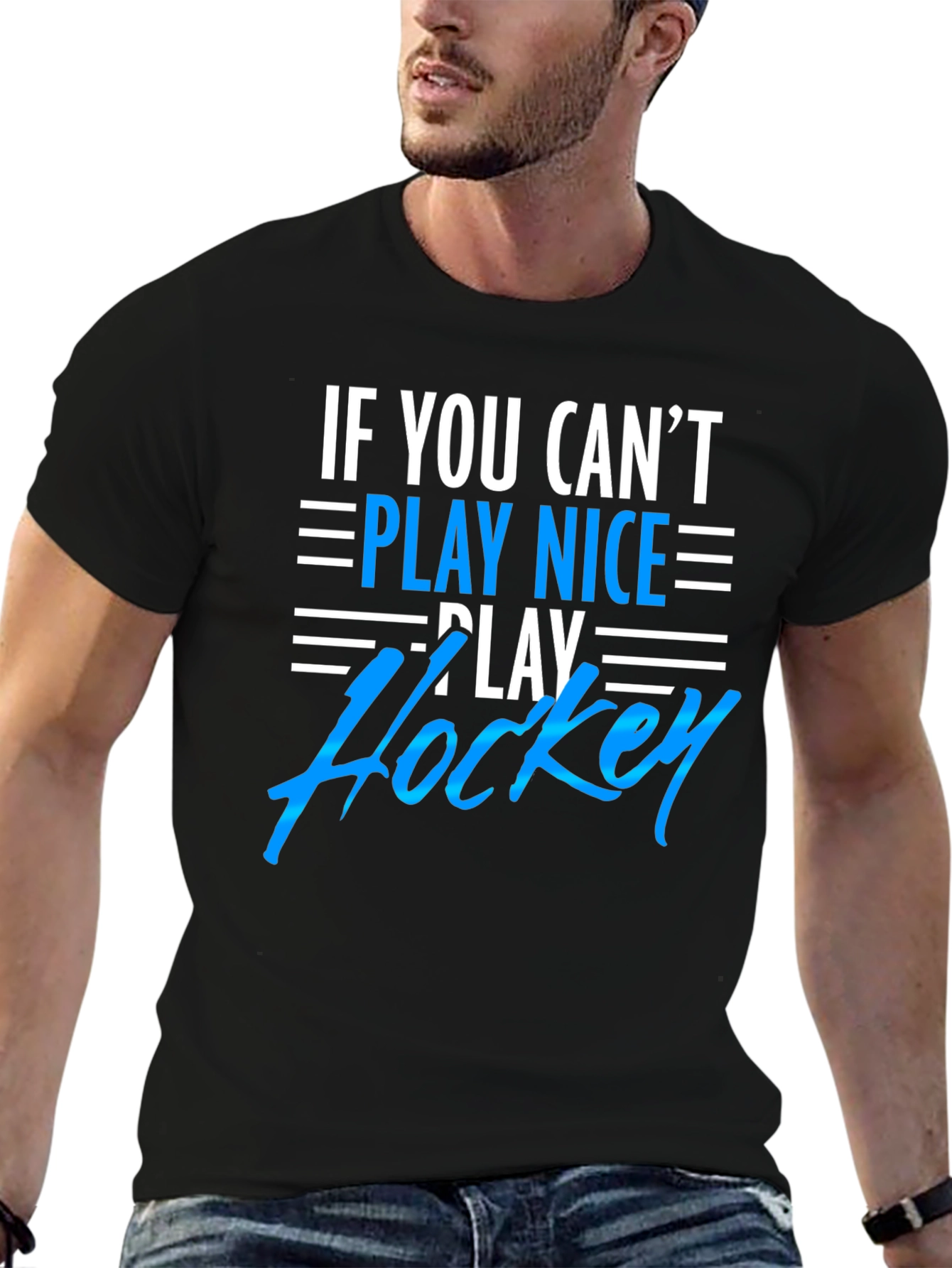 Play Hockey Graphic Tee - Black Cotton T-Shirt