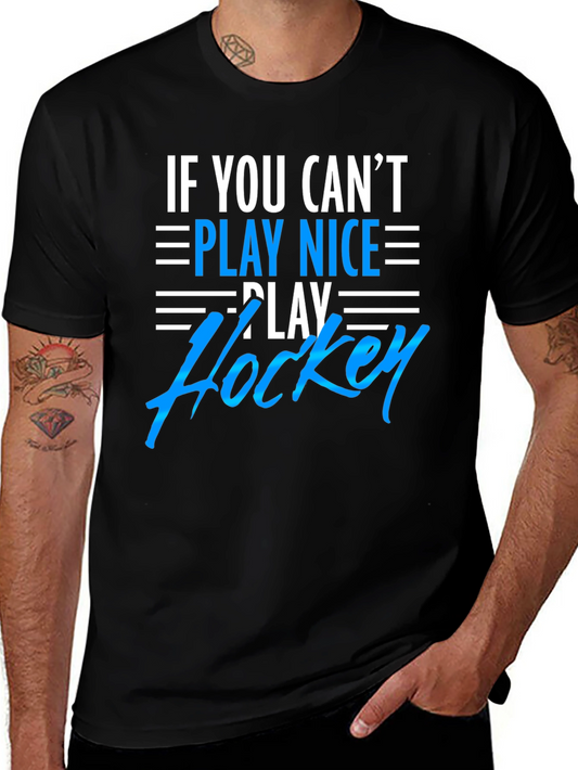 Play Hockey Graphic Tee - Black Cotton T-Shirt