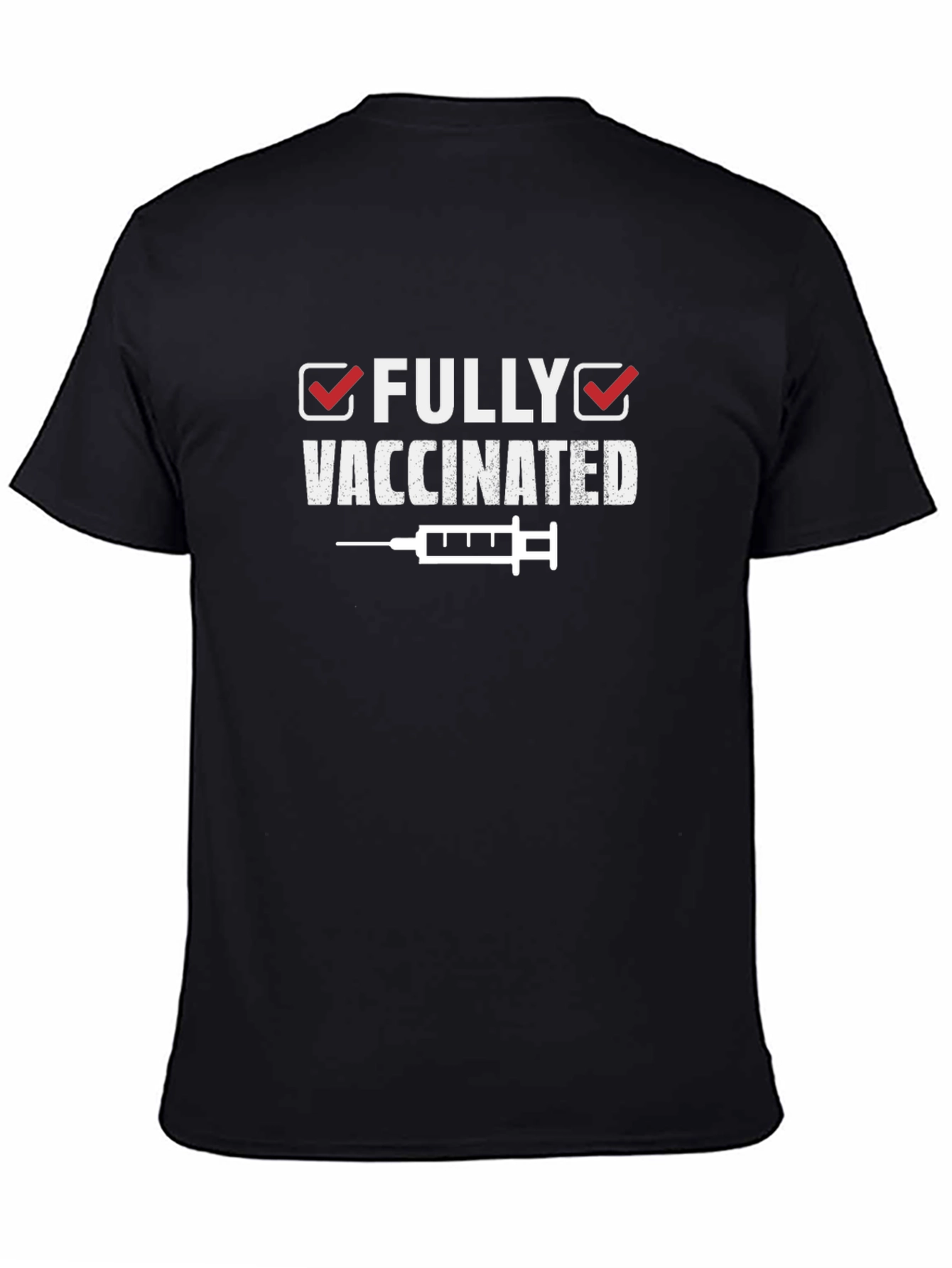 Fully Vaccinated Black Cotton Graphic T-Shirt