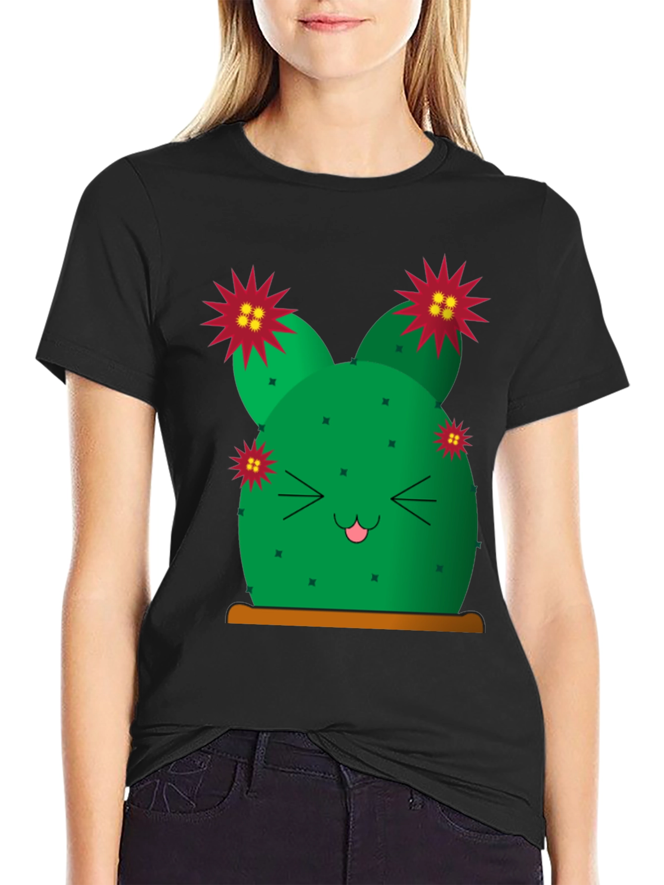 Cute Cactus Graphic Tee - Black T-Shirt