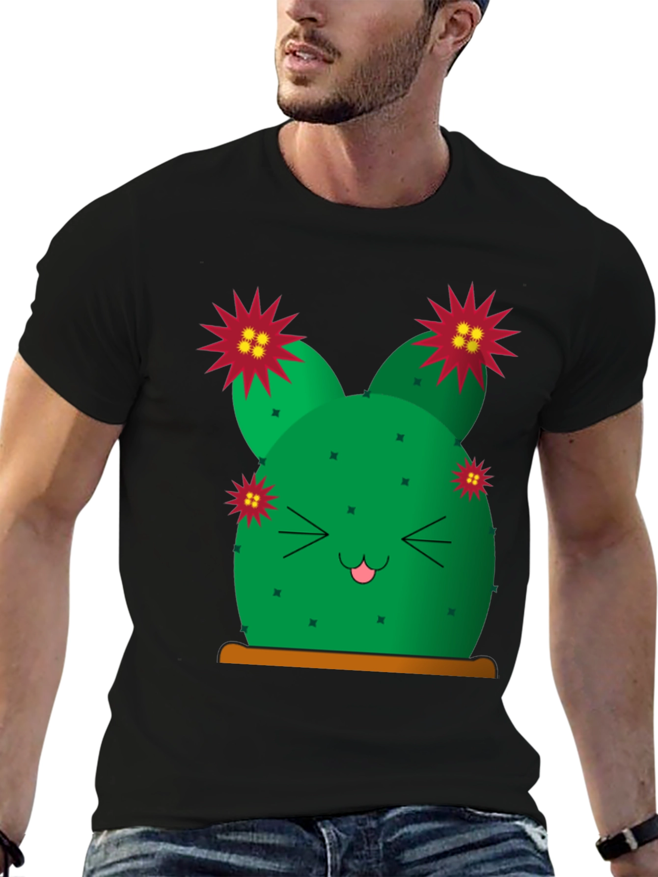 Cute Cactus Graphic Tee - Black T-Shirt