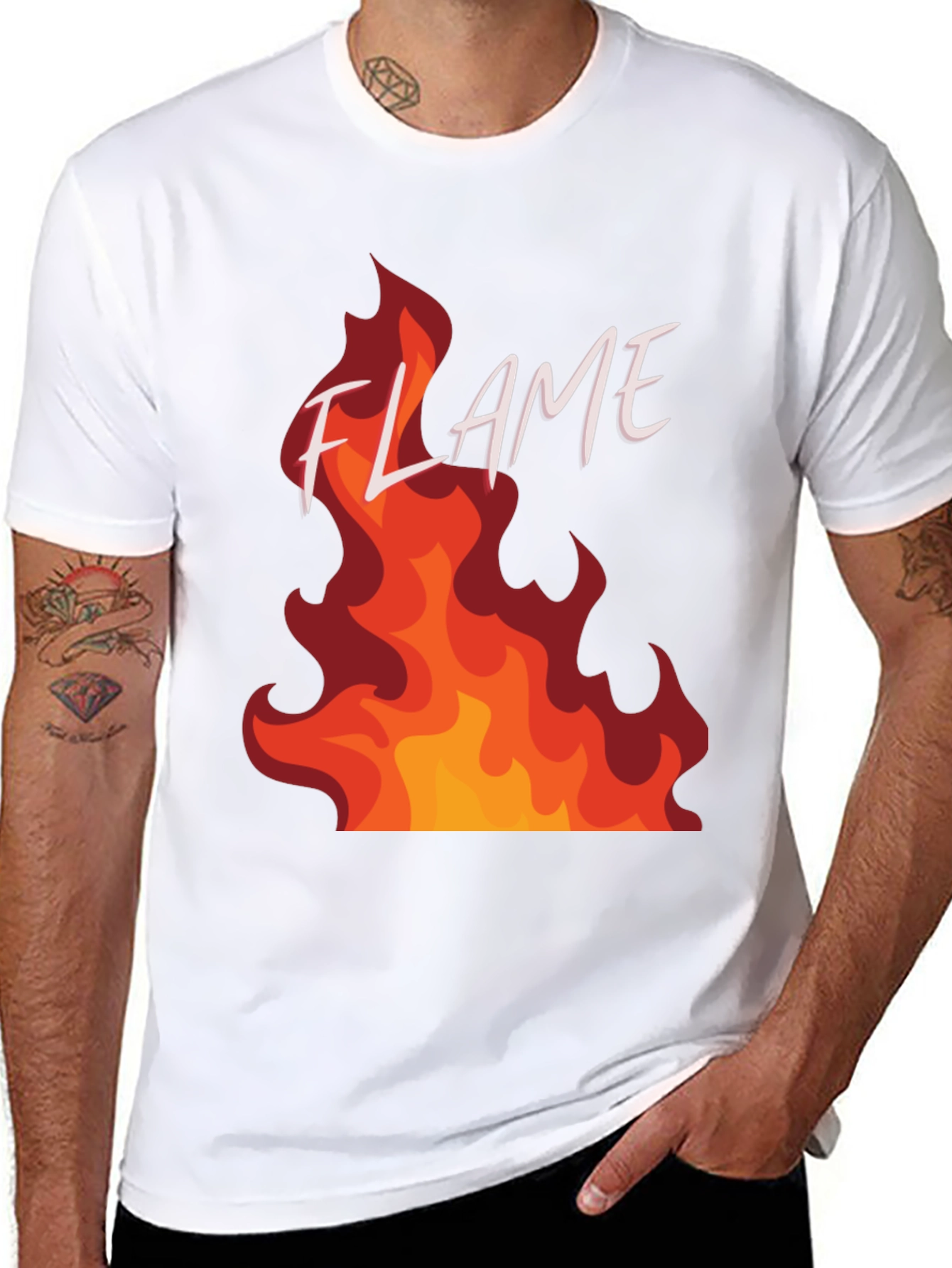 Flame Graphic Print Black T-Shirt