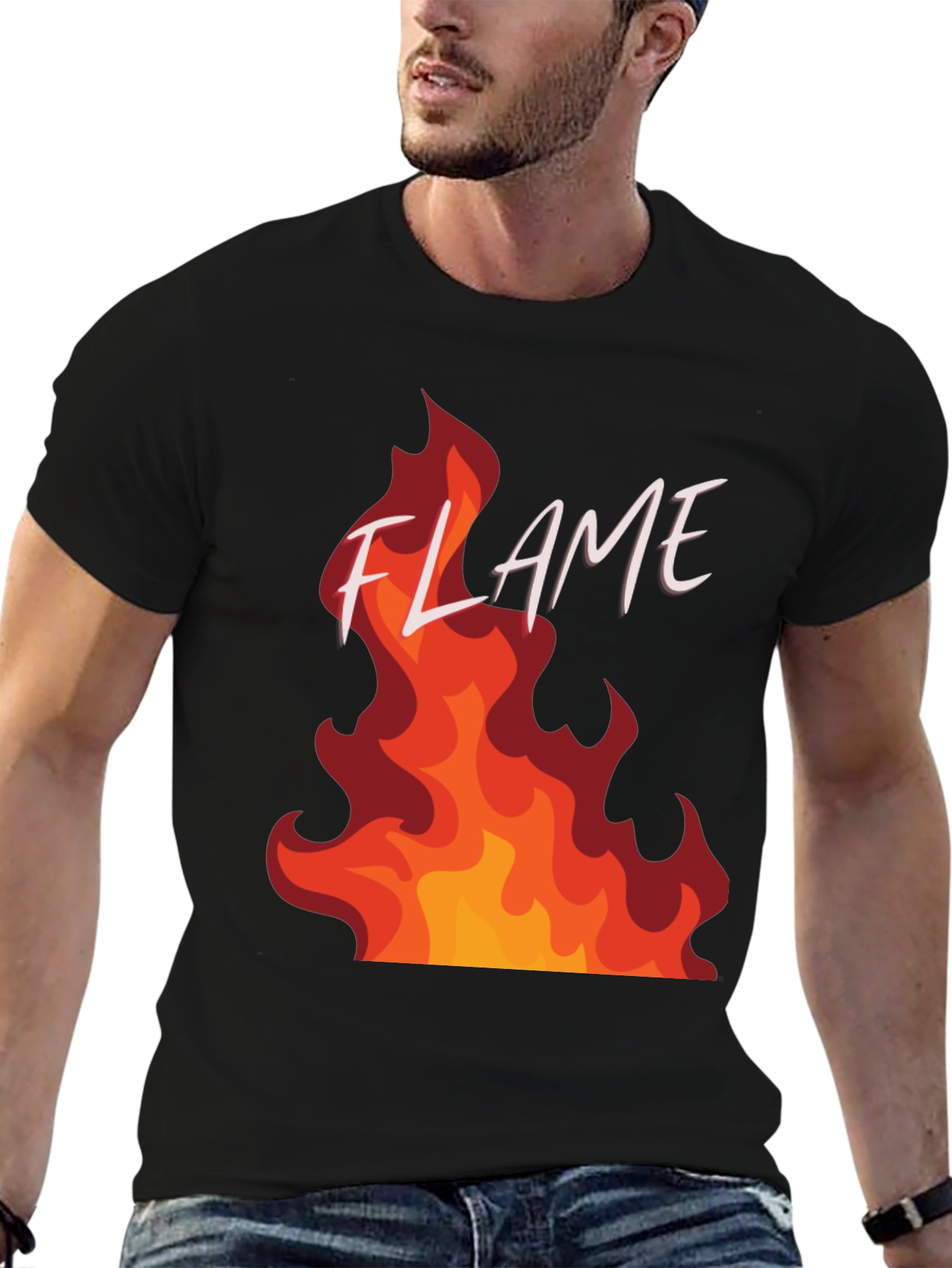 Flame Graphic Print Black T-Shirt