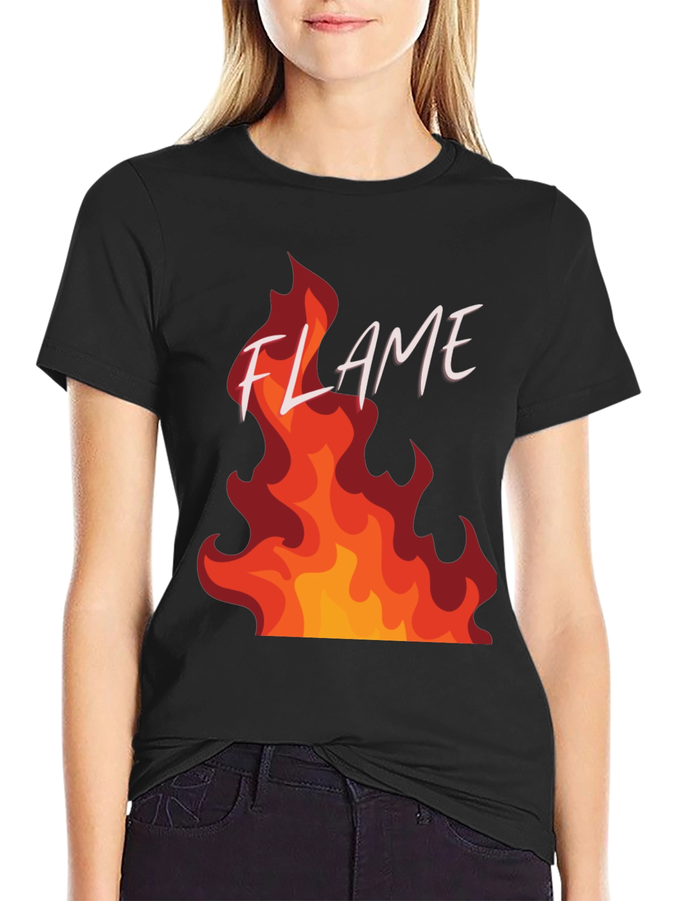 Flame Graphic Print Black T-Shirt