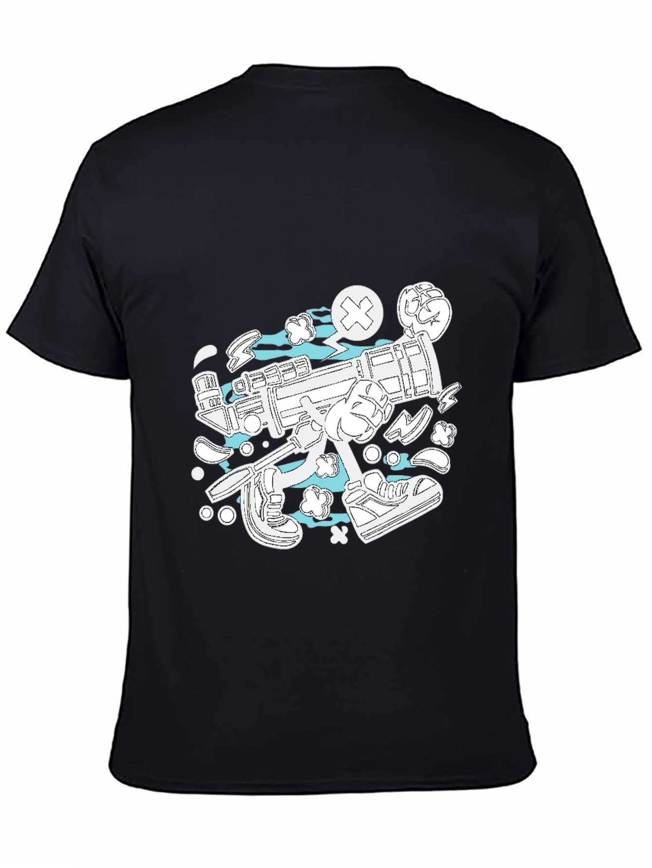 Funky Cartoon Style Graphic Tee - Black Cotton