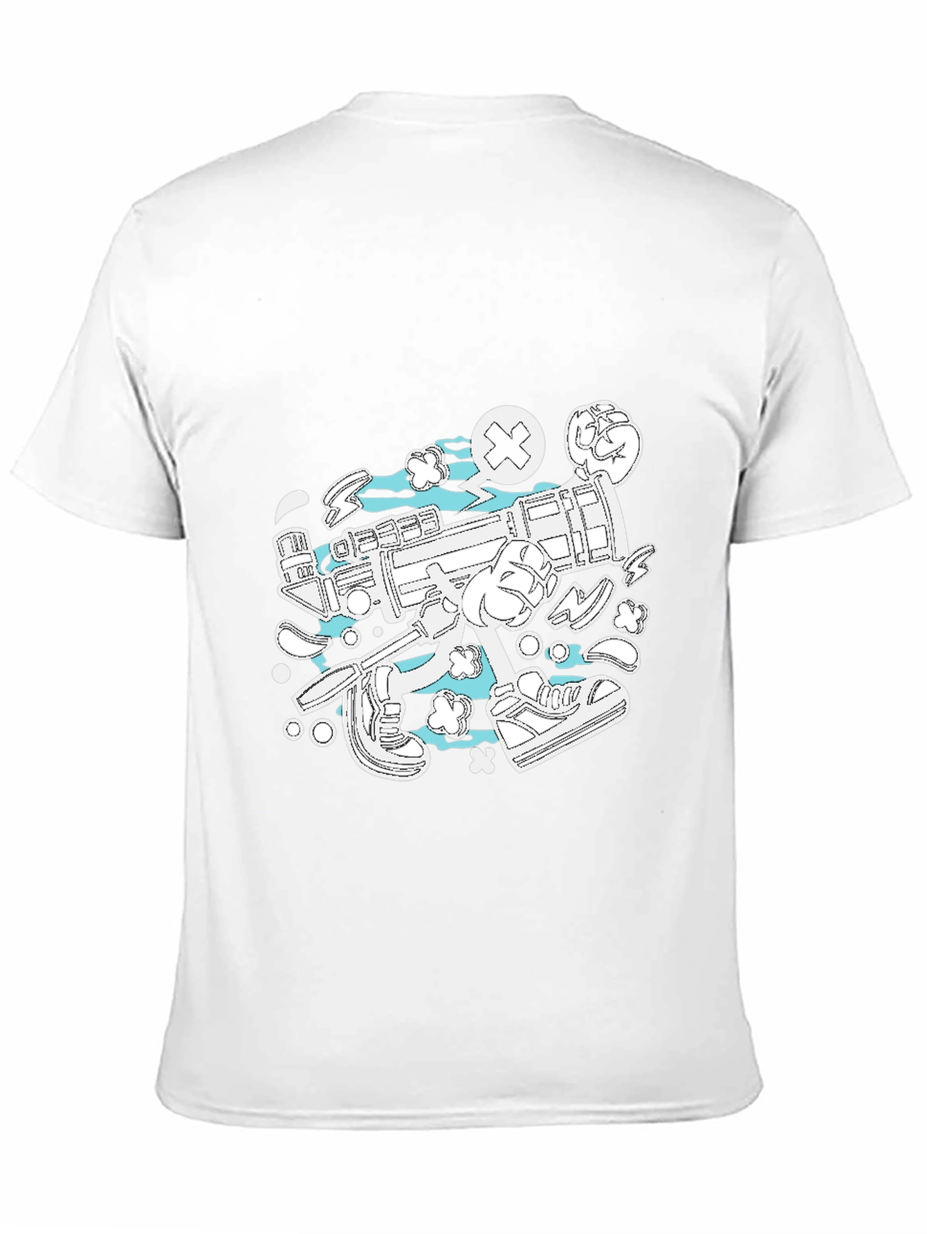 Funky Cartoon Style Graphic Tee - Black Cotton