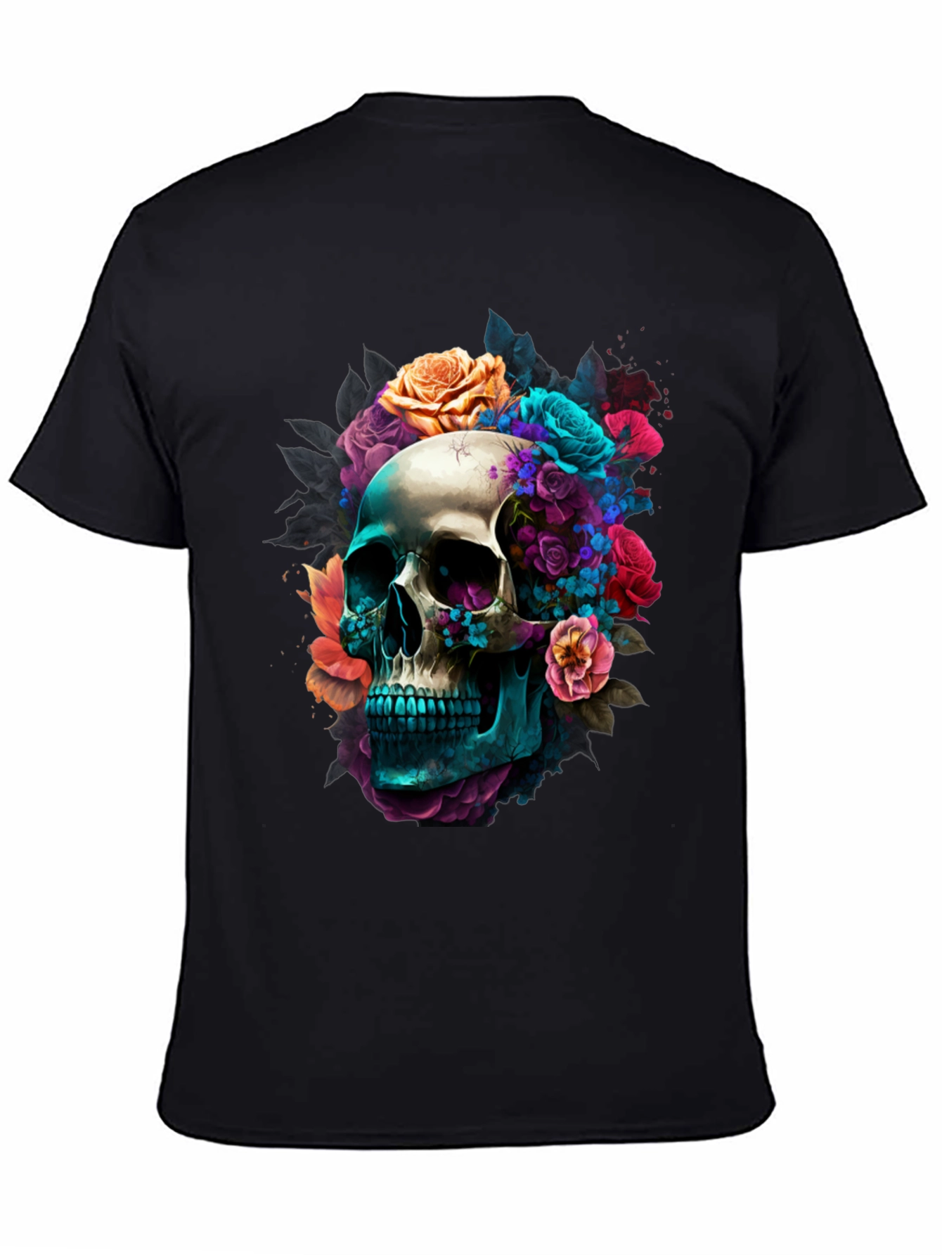 Floral Skull Graphic Black T-Shirt