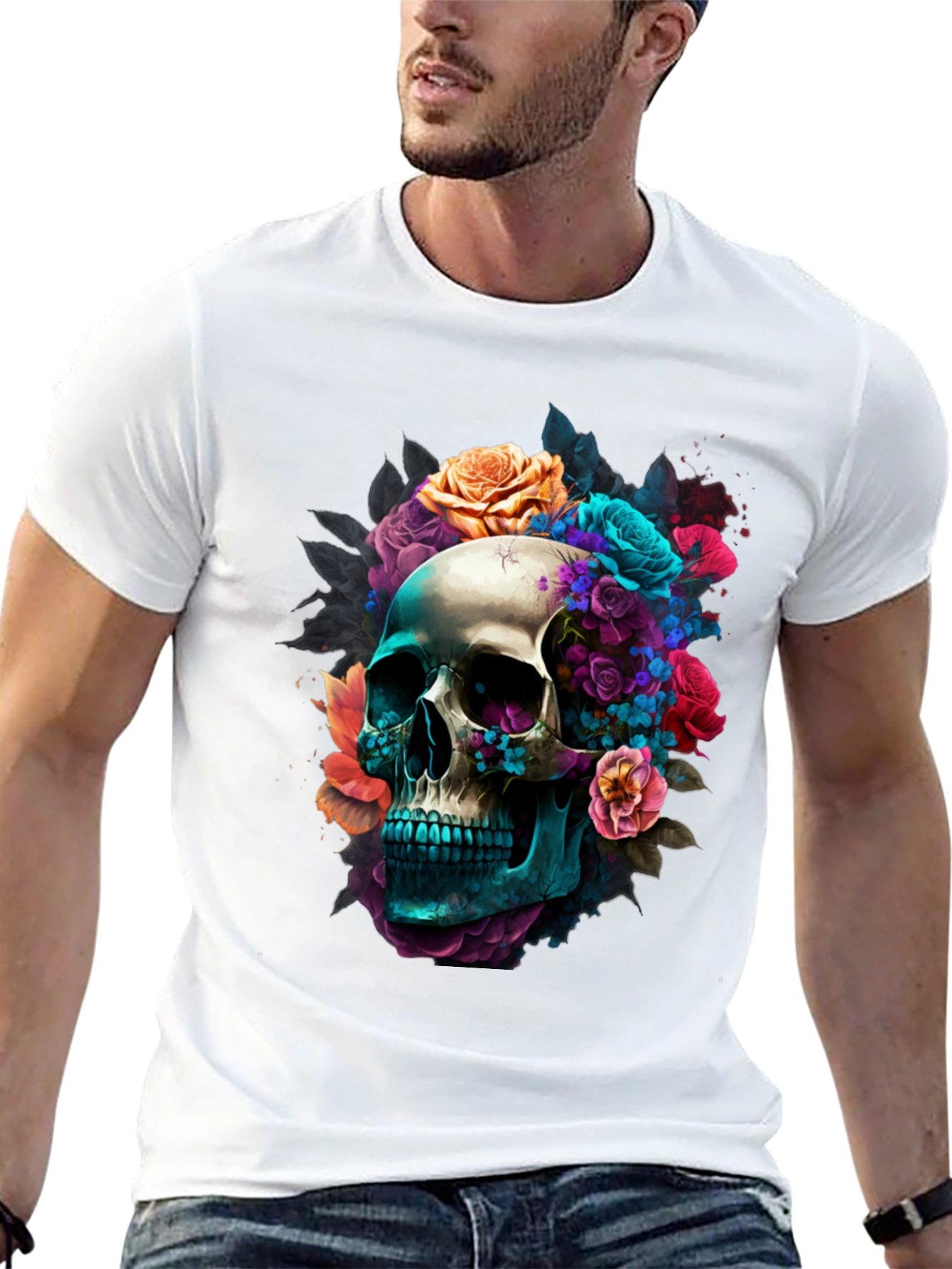 Floral Skull Graphic Black T-Shirt