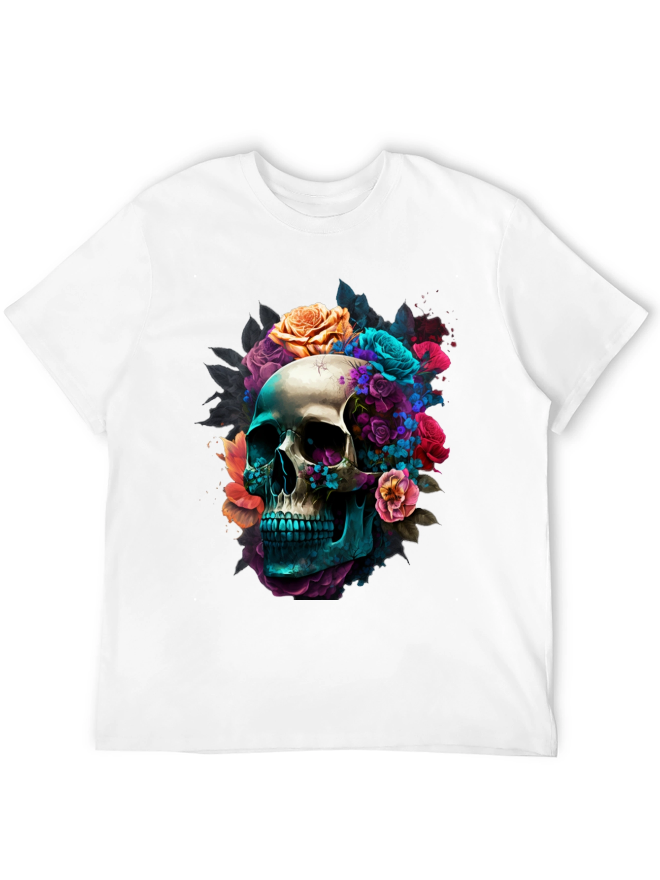 Floral Skull Graphic Black T-Shirt