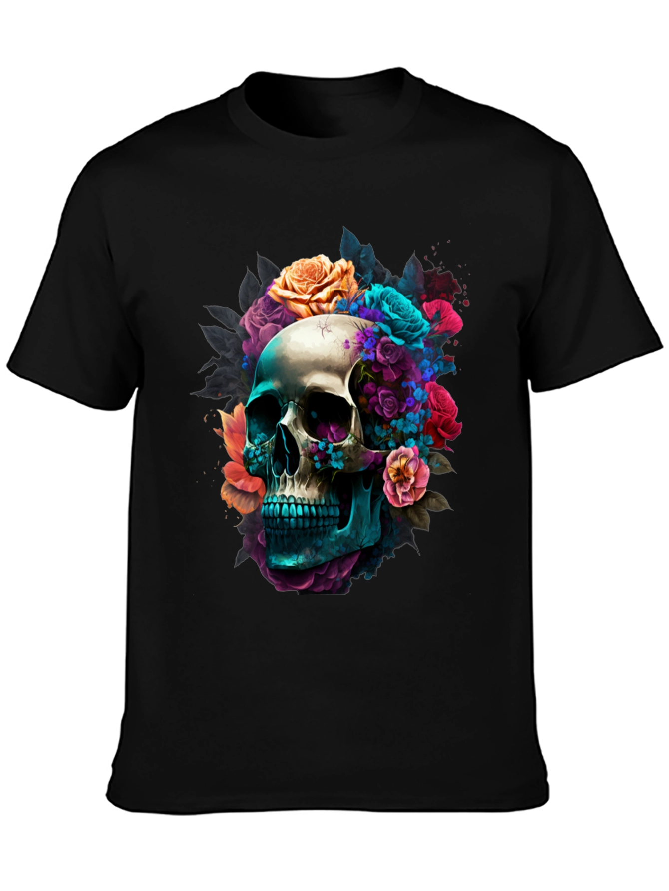Floral Skull Graphic Black T-Shirt