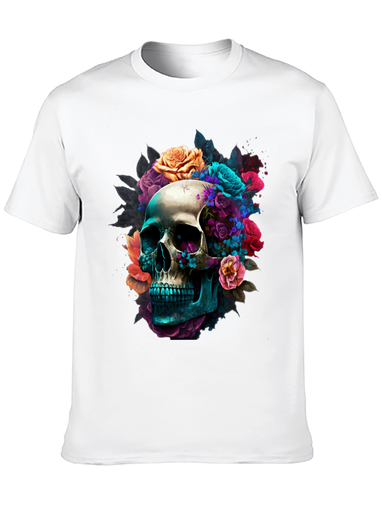 Floral Skull Graphic Black T-Shirt