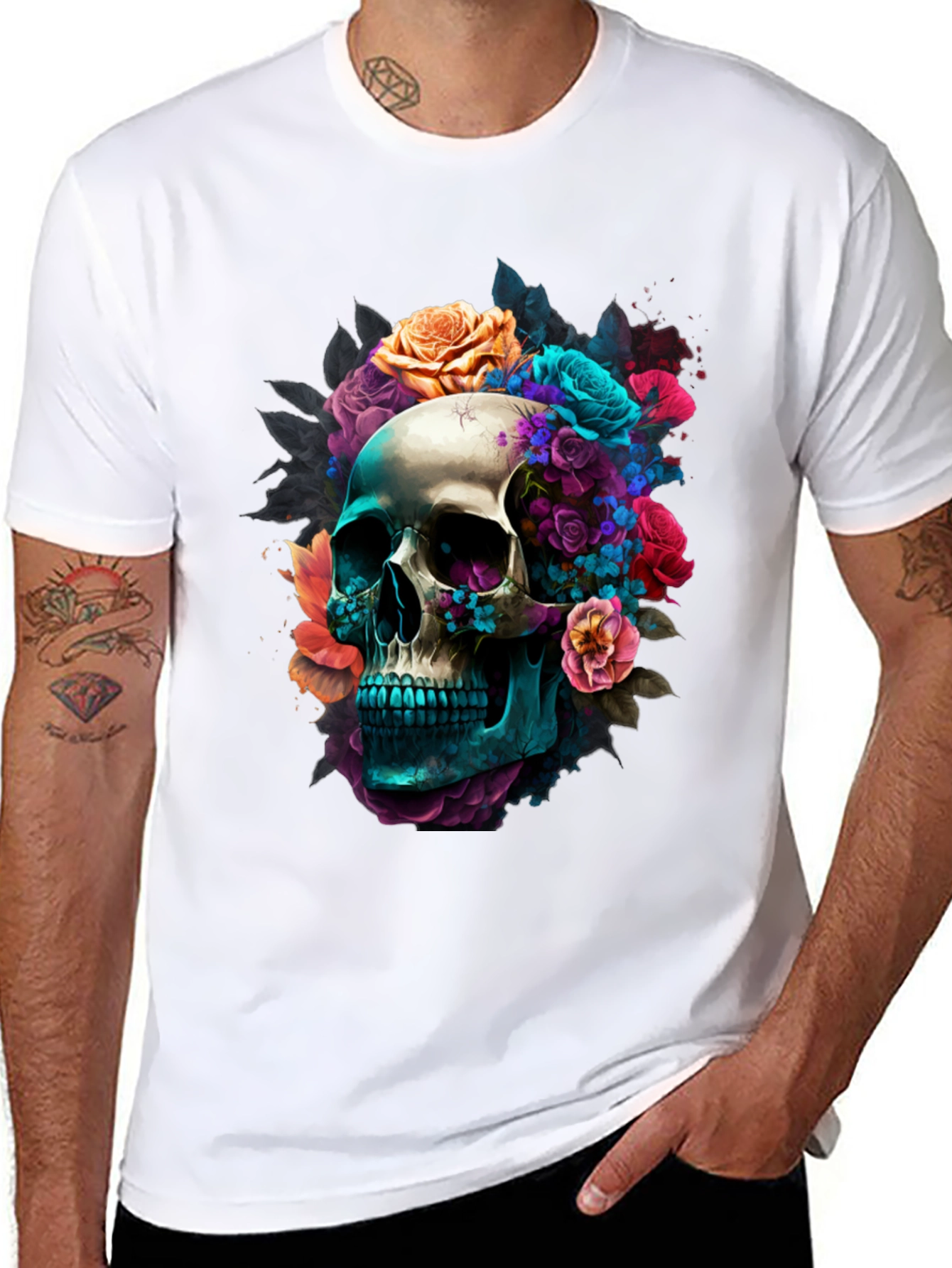 Floral Skull Graphic Black T-Shirt