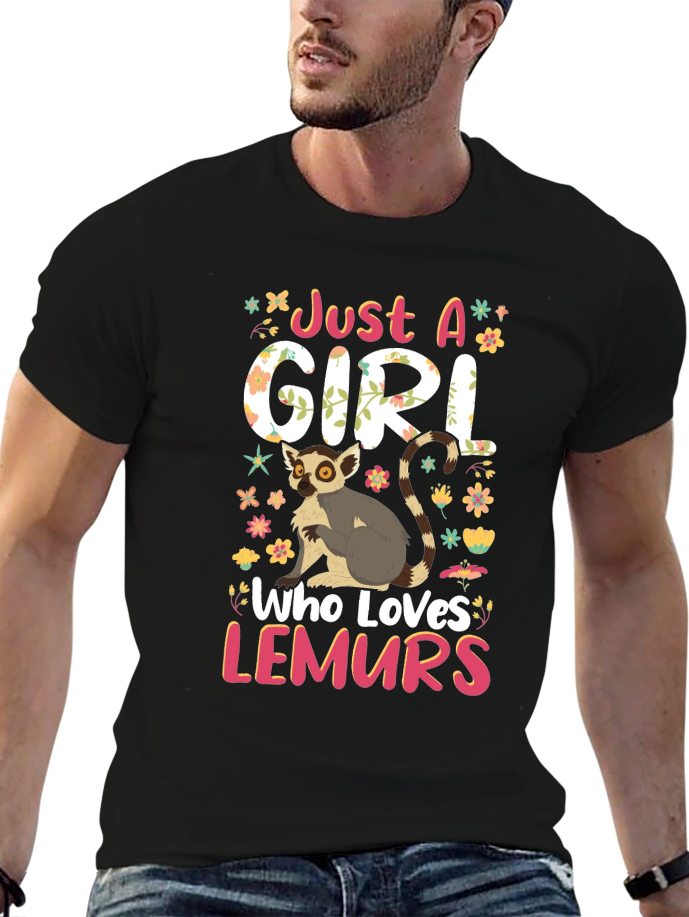 Just a Girl Who Loves Lemurs Black Graphic Tee