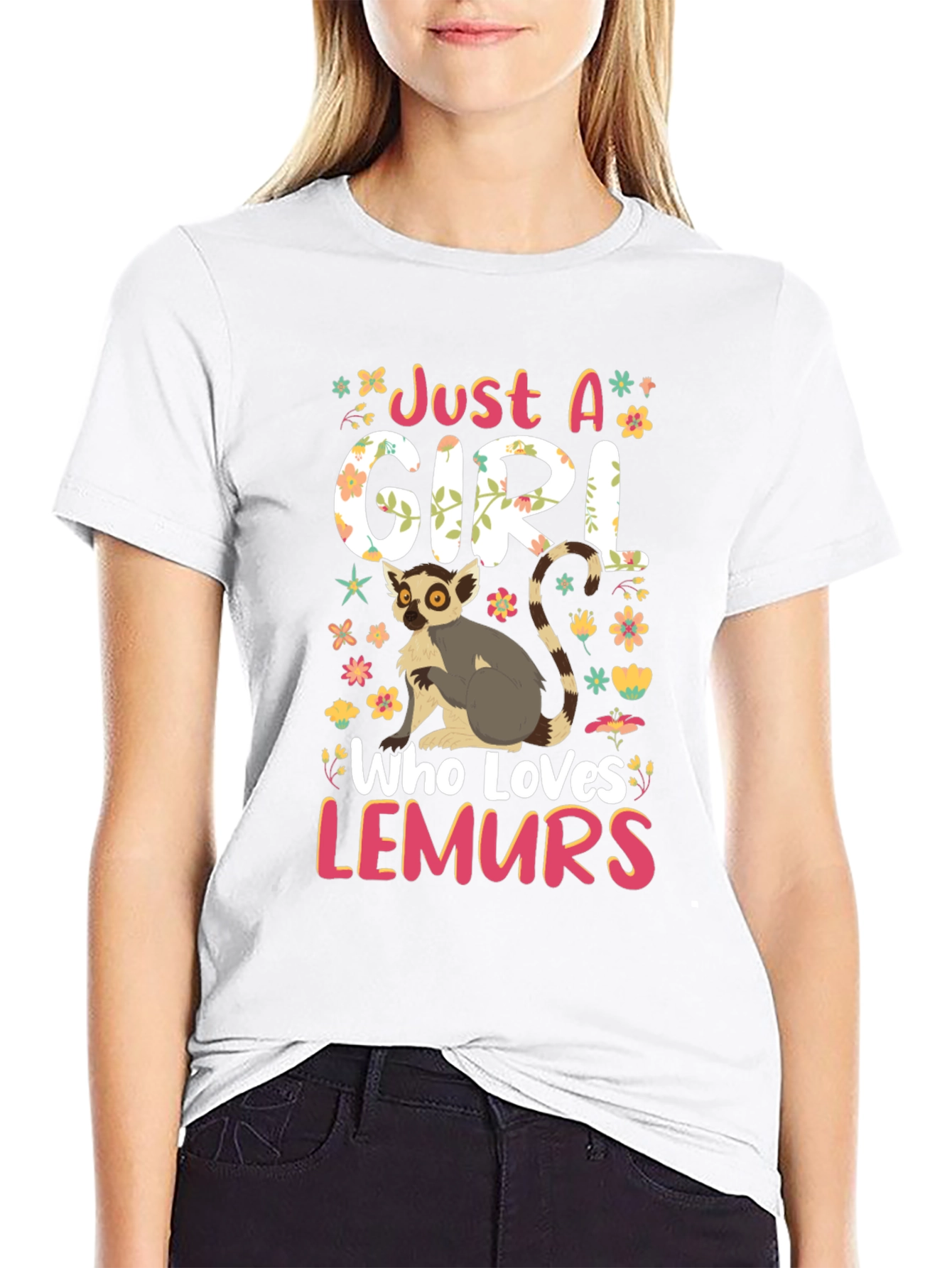 Just a Girl Who Loves Lemurs Black Graphic Tee