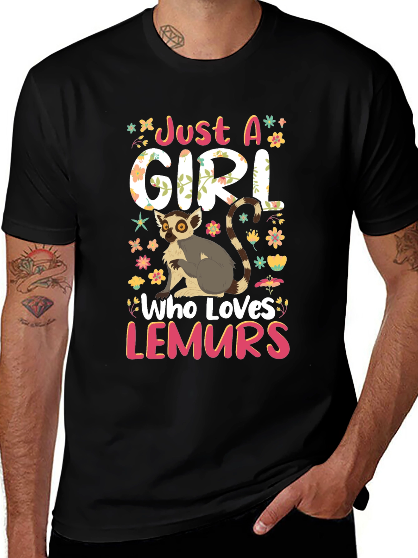 Just a Girl Who Loves Lemurs Black Graphic Tee