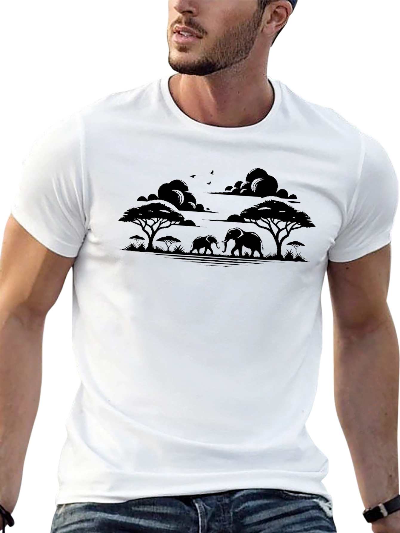 African Safari Elephant Silhouette Mens T-Shirt