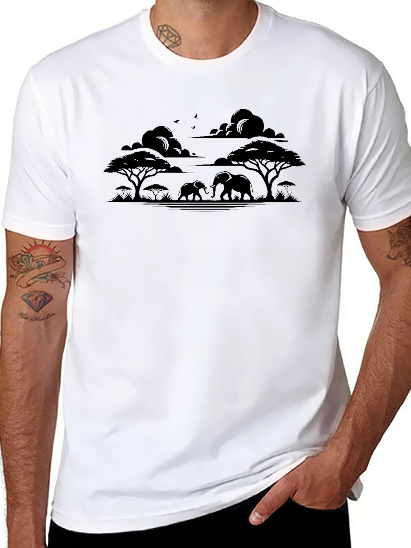 African Safari Elephant Silhouette Mens T-Shirt