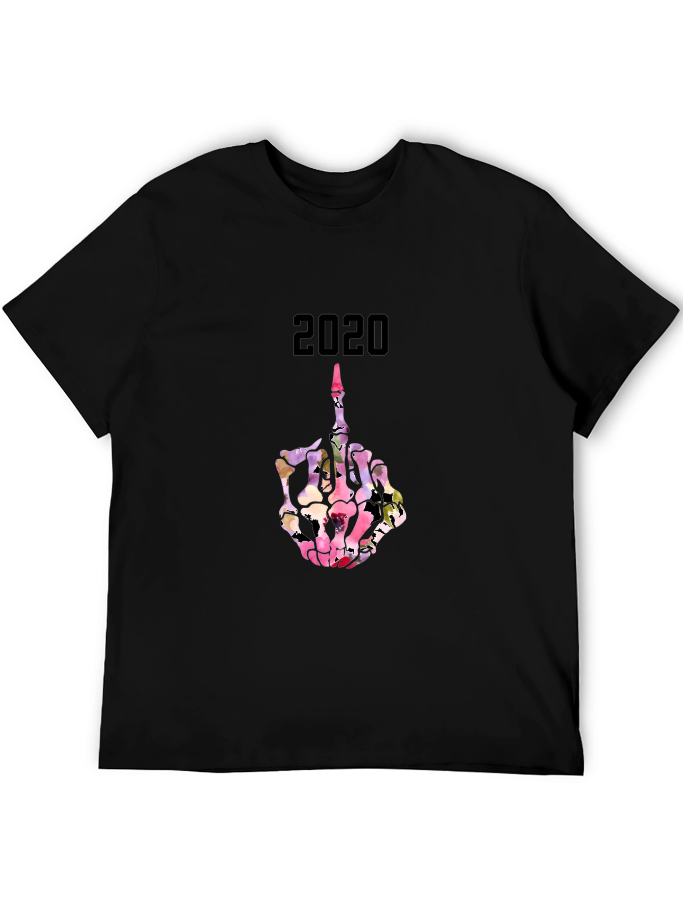 2020 Floral Skeleton Middle Finger T-Shirt
