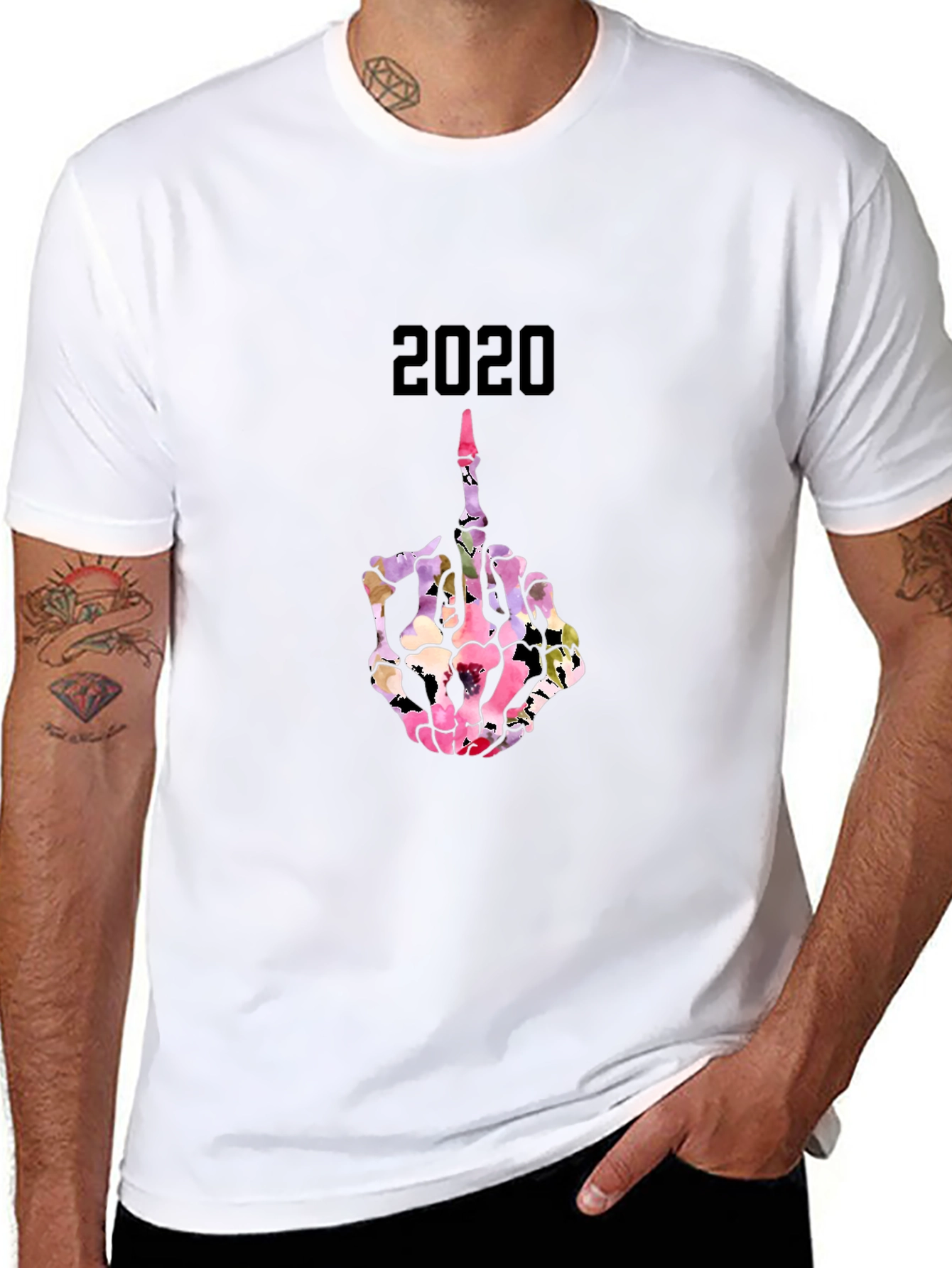 2020 Floral Skeleton Middle Finger T-Shirt