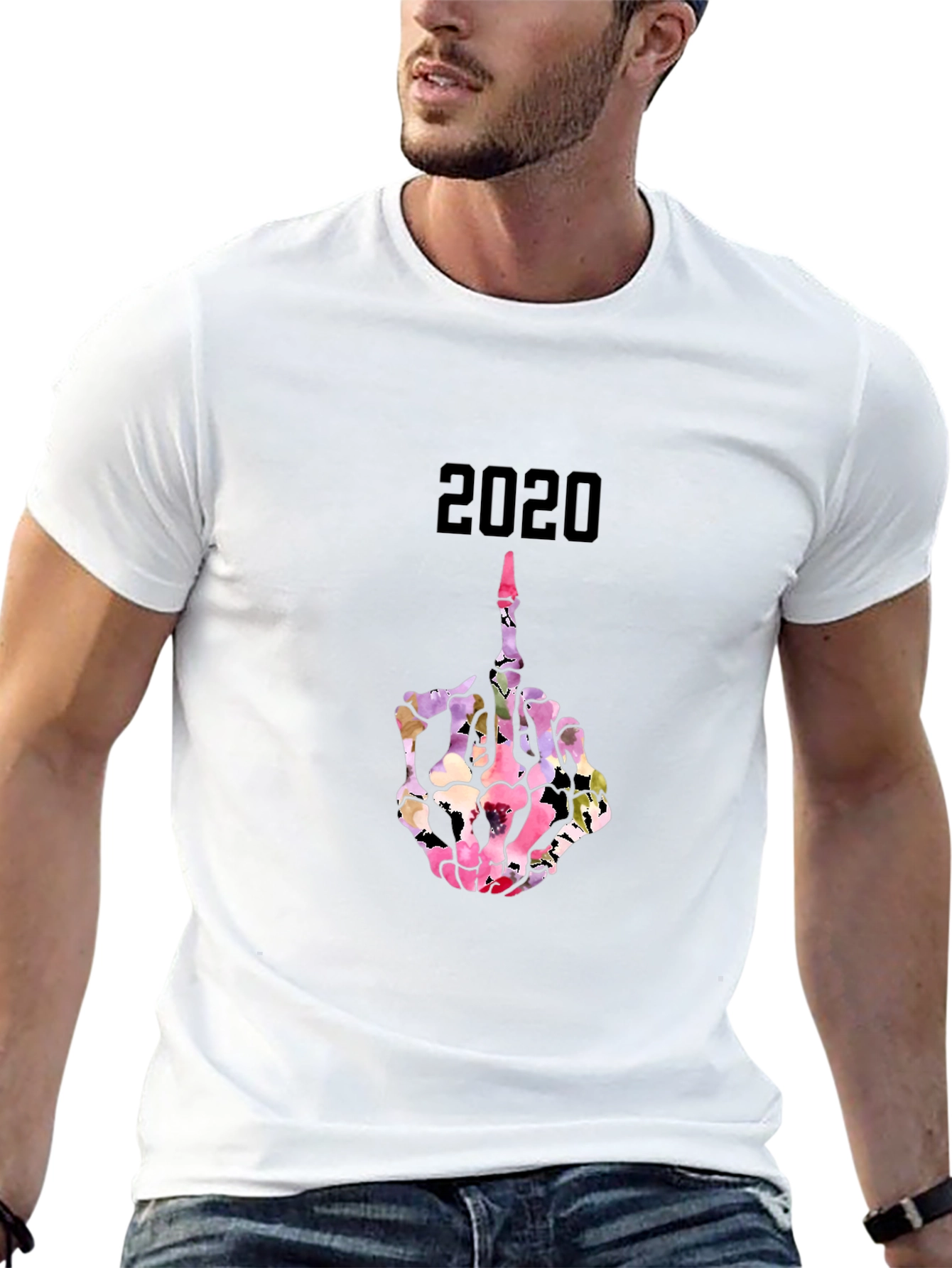 2020 Floral Skeleton Middle Finger T-Shirt