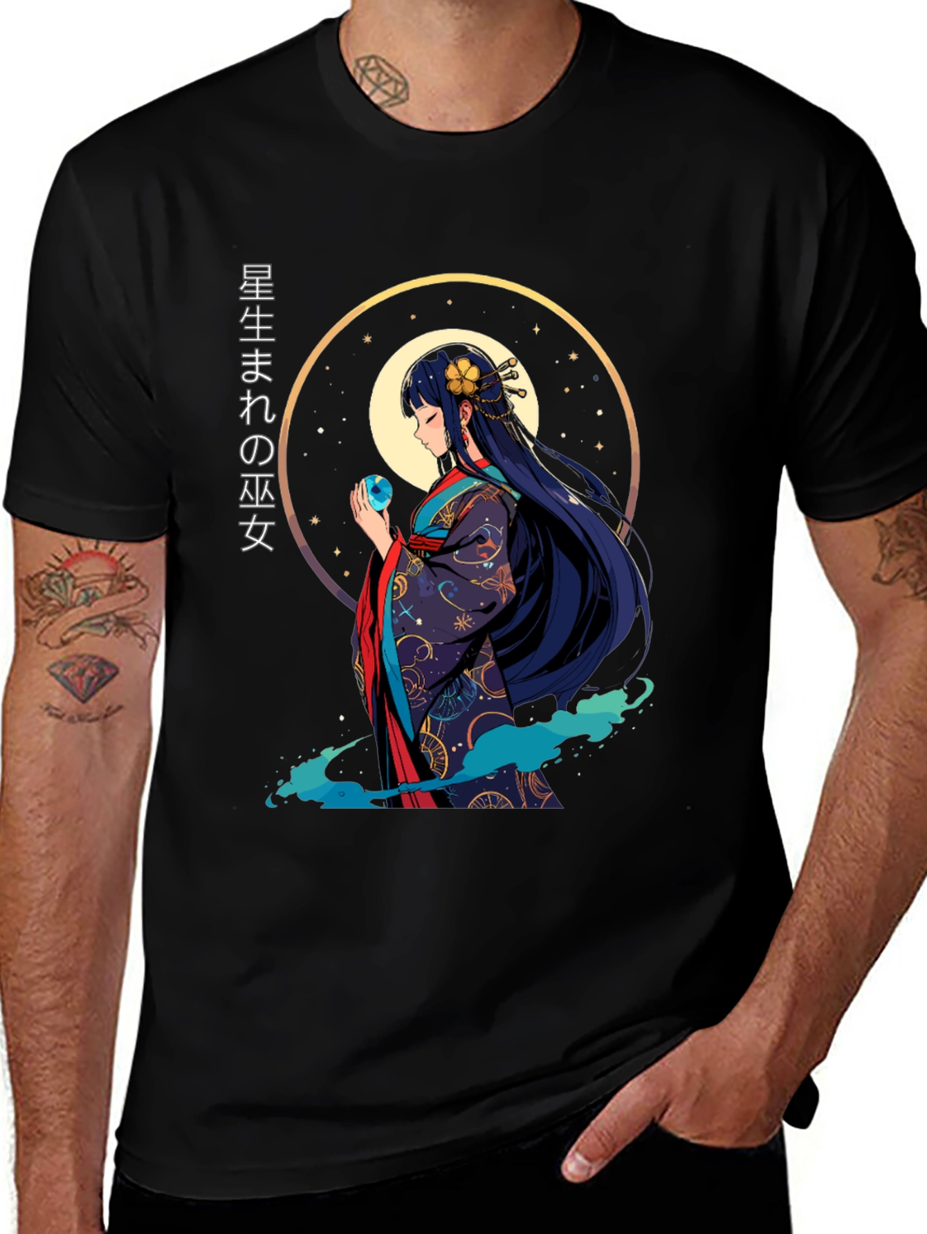 Anime Girl Graphic Tee - Japanese Kimono Style T-Shirt