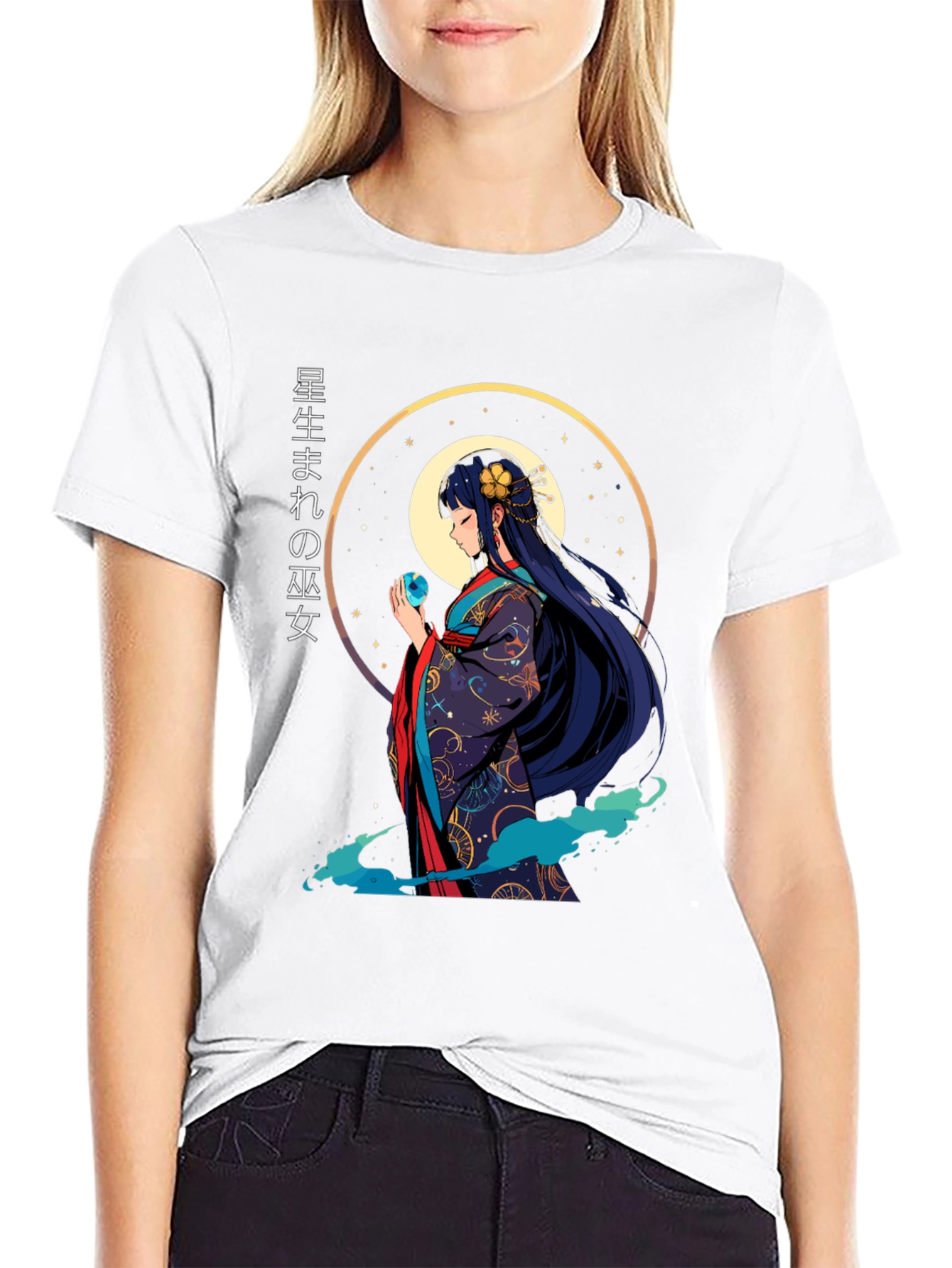 Anime Girl Graphic Tee - Japanese Kimono Style T-Shirt