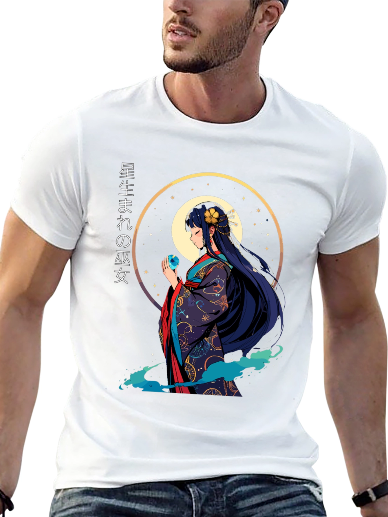 Anime Girl Graphic Tee - Japanese Kimono Style T-Shirt