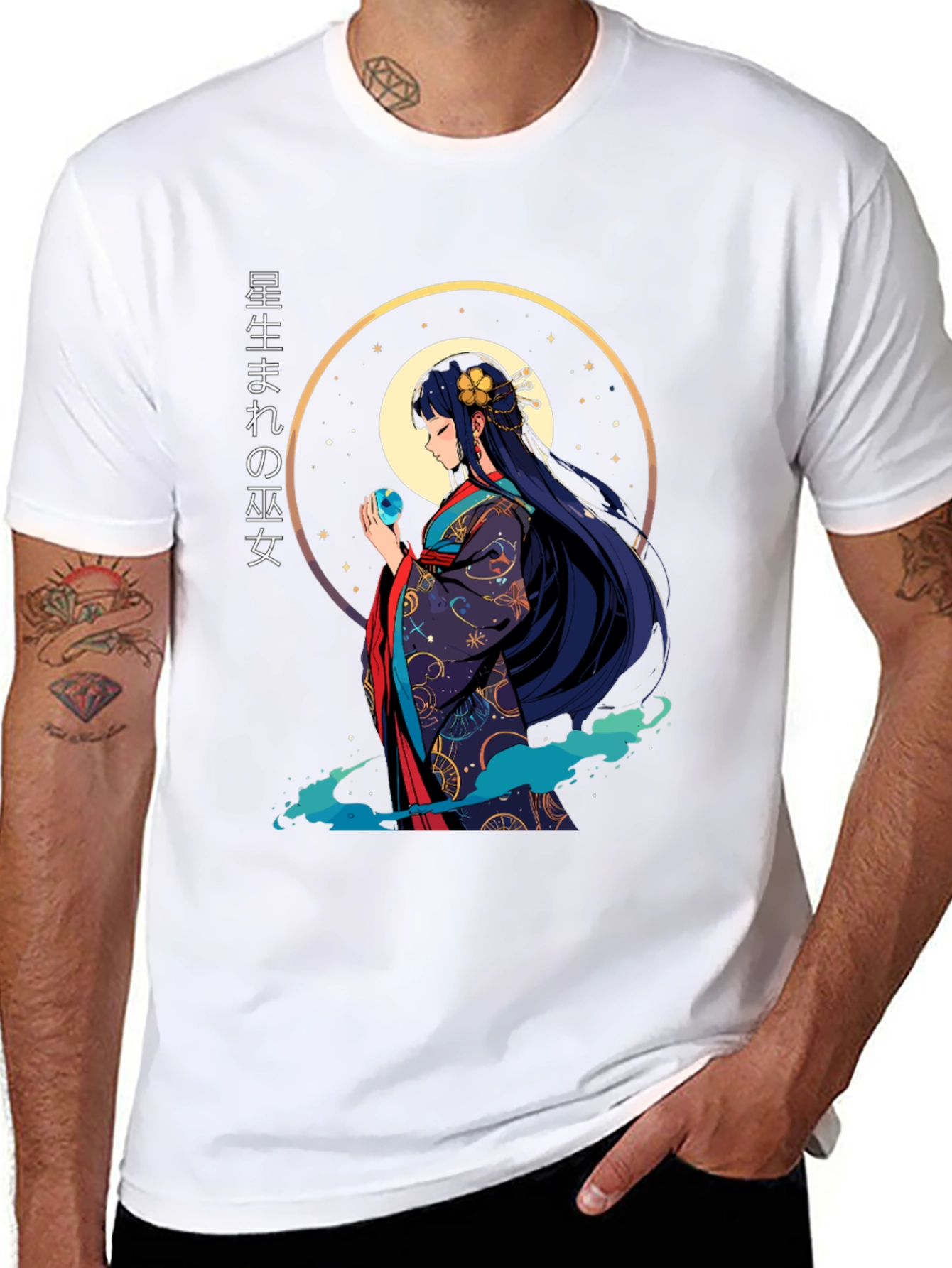 Anime Girl Graphic Tee - Japanese Kimono Style T-Shirt
