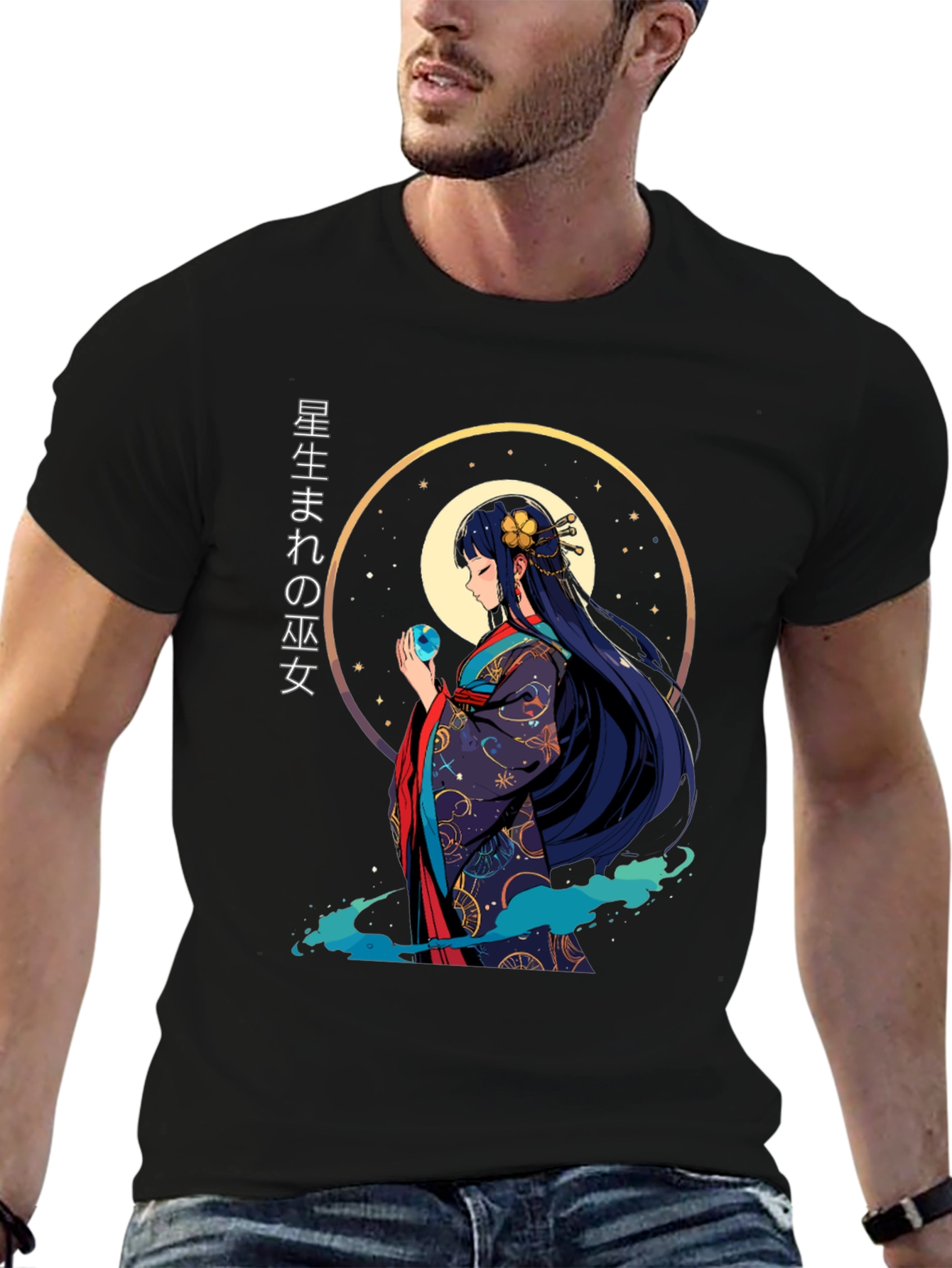 Anime Girl Graphic Tee - Japanese Kimono Style T-Shirt