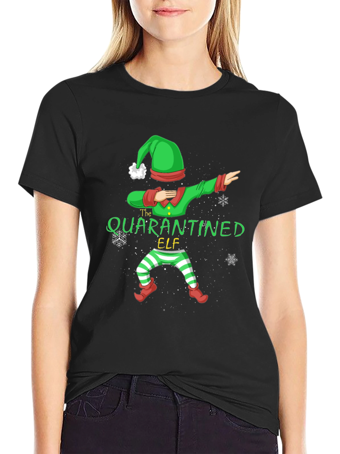 Quarantined Elf Dabbing Holiday T-Shirt