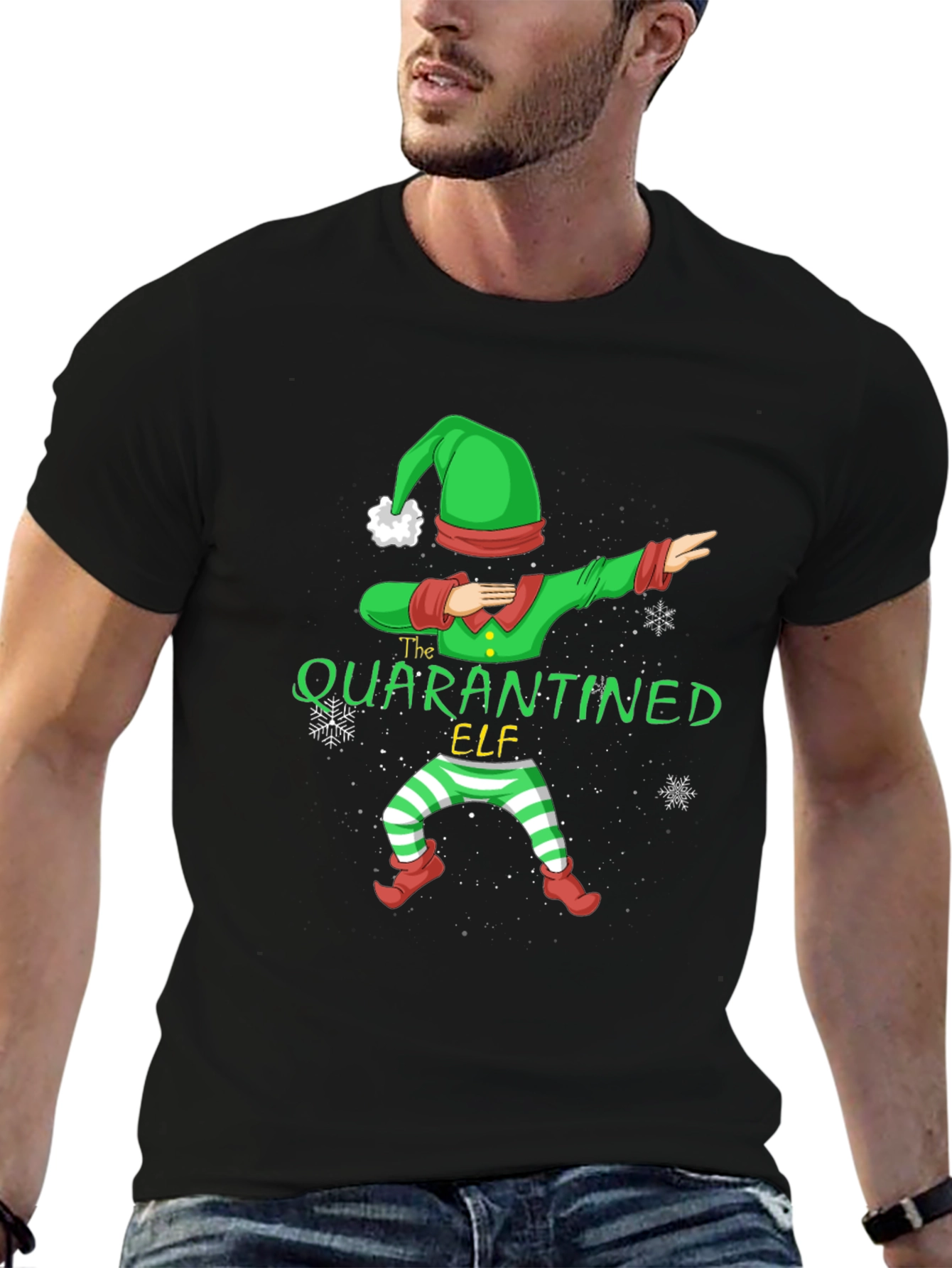 Quarantined Elf Dabbing Holiday T-Shirt