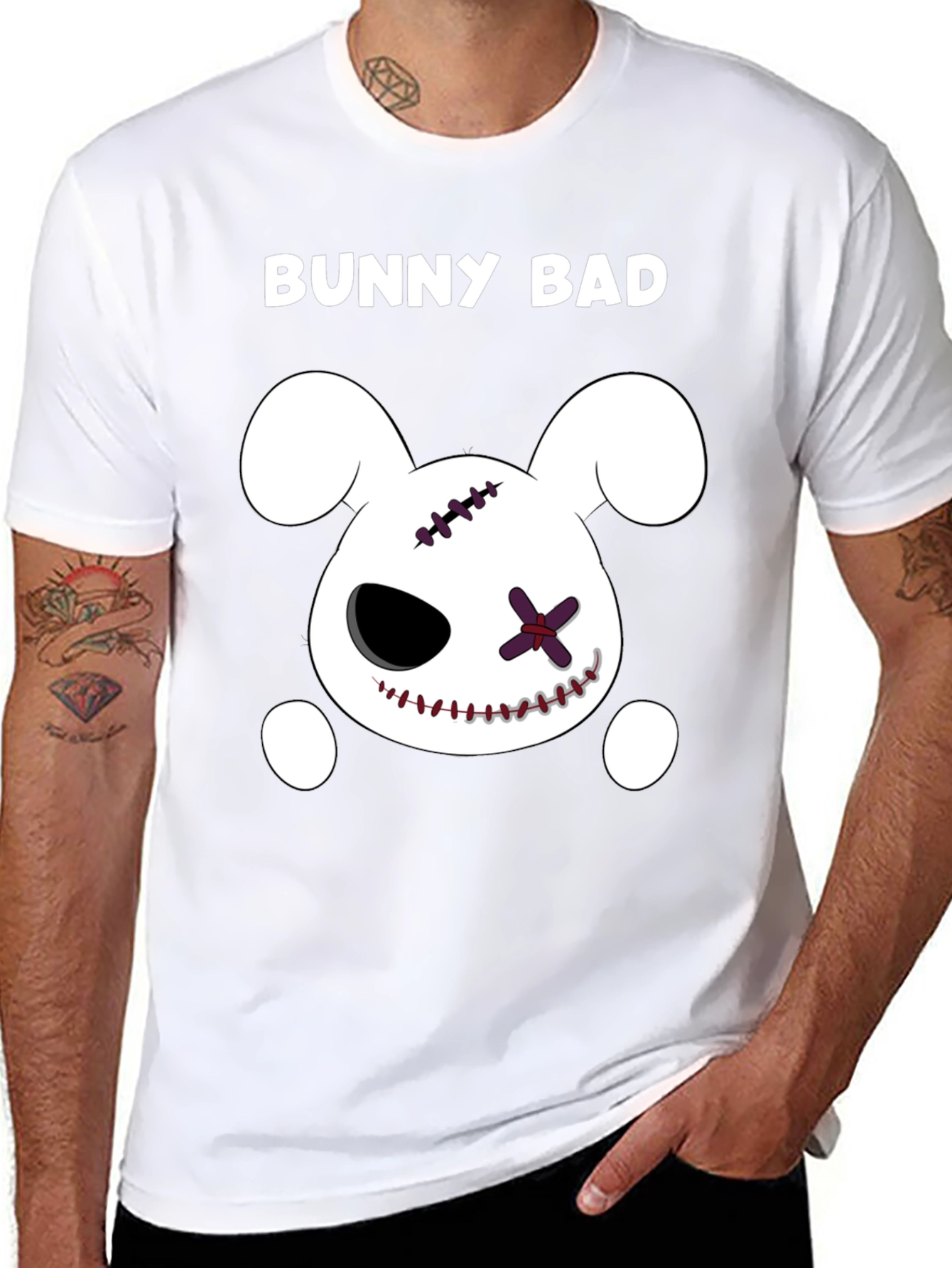 Bunny Bad Graphic Tee - Black Cotton Casual T-Shirt