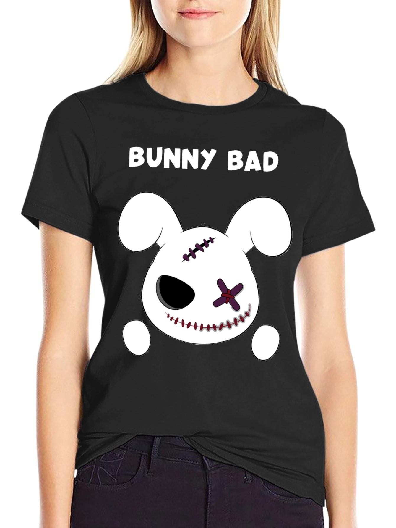 Bunny Bad Graphic Tee - Black Cotton Casual T-Shirt