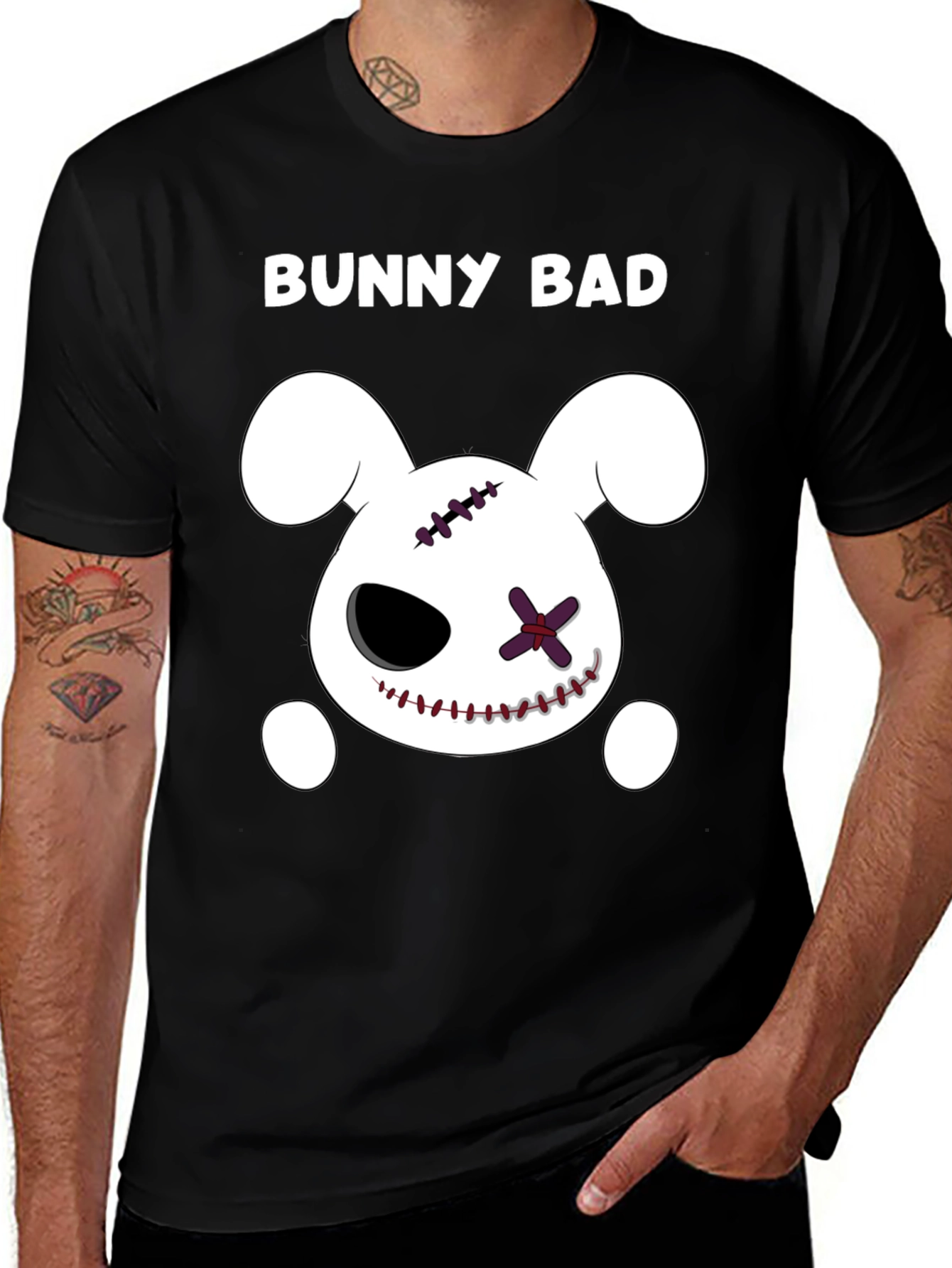 Bunny Bad Graphic Tee - Black Cotton Casual T-Shirt