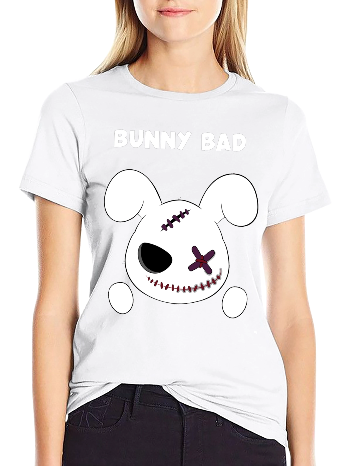 Bunny Bad Graphic Tee - Black Cotton Casual T-Shirt