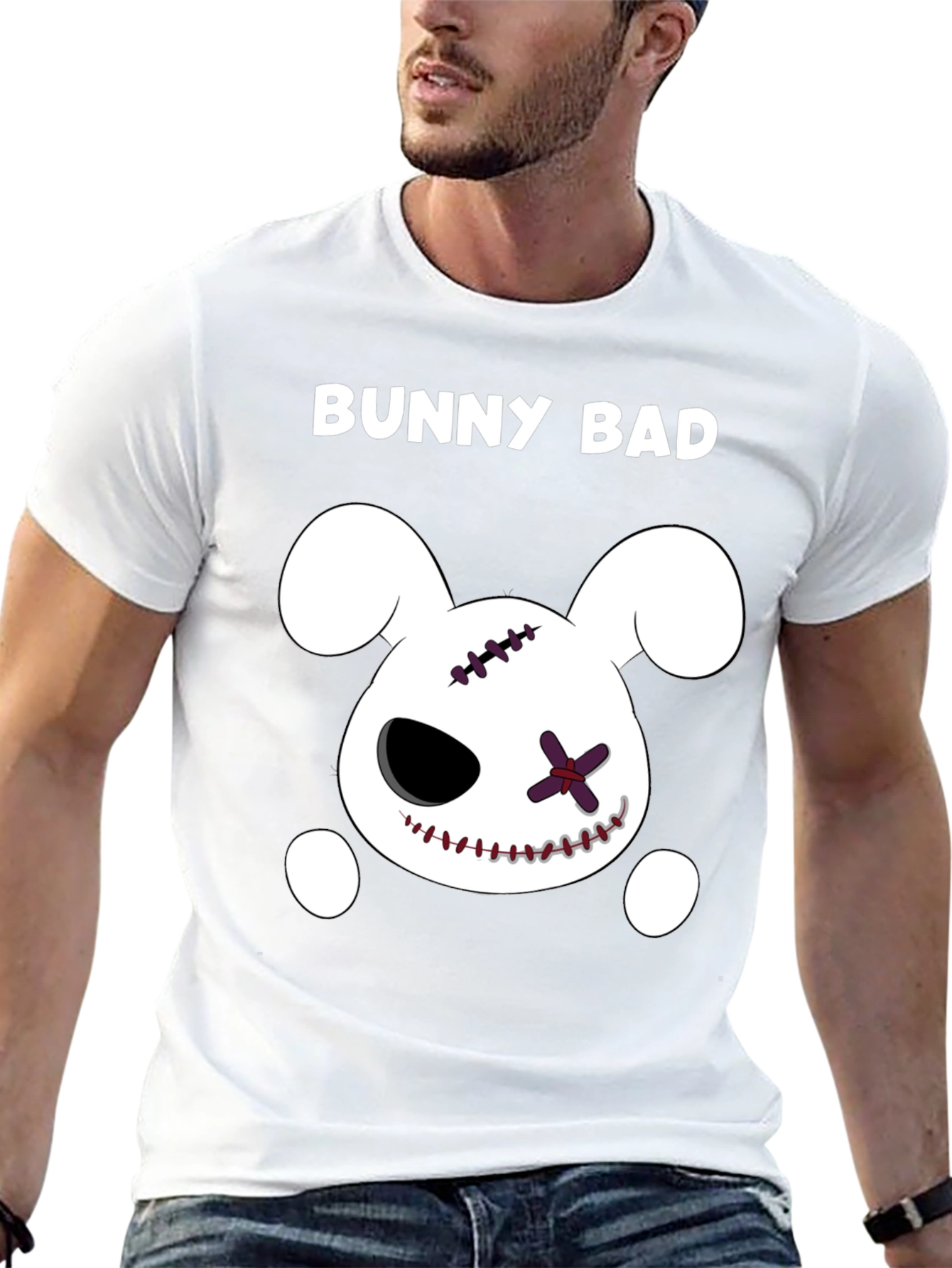 Bunny Bad Graphic Tee - Black Cotton Casual T-Shirt